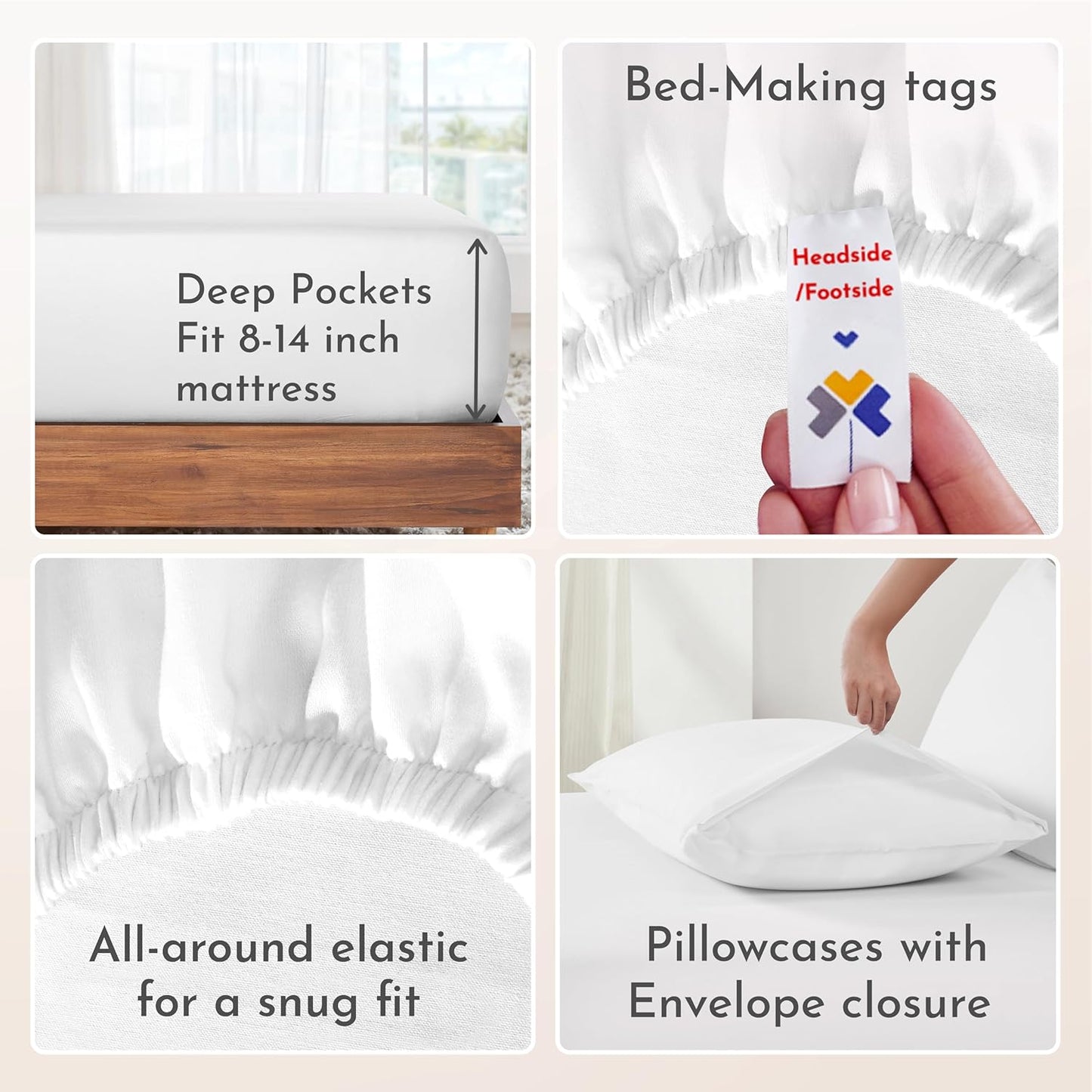 California Design Den Queen Sheet Set - Natural 100% Cotton Sheets Queen Size Bed Set with Deep Pockets, Soft Sateen Weave, Breathable and Durable Bedding (White)