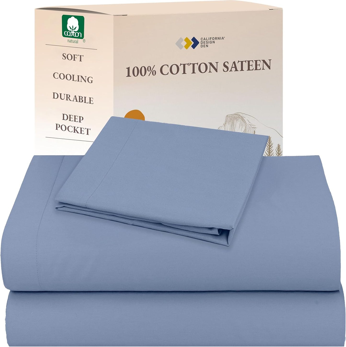 California Design Den Queen Sheet Set - Natural 100% Cotton Sheets Queen Size Bed Set with Deep Pockets, Soft Sateen Weave, Breathable and Durable Bedding (White)