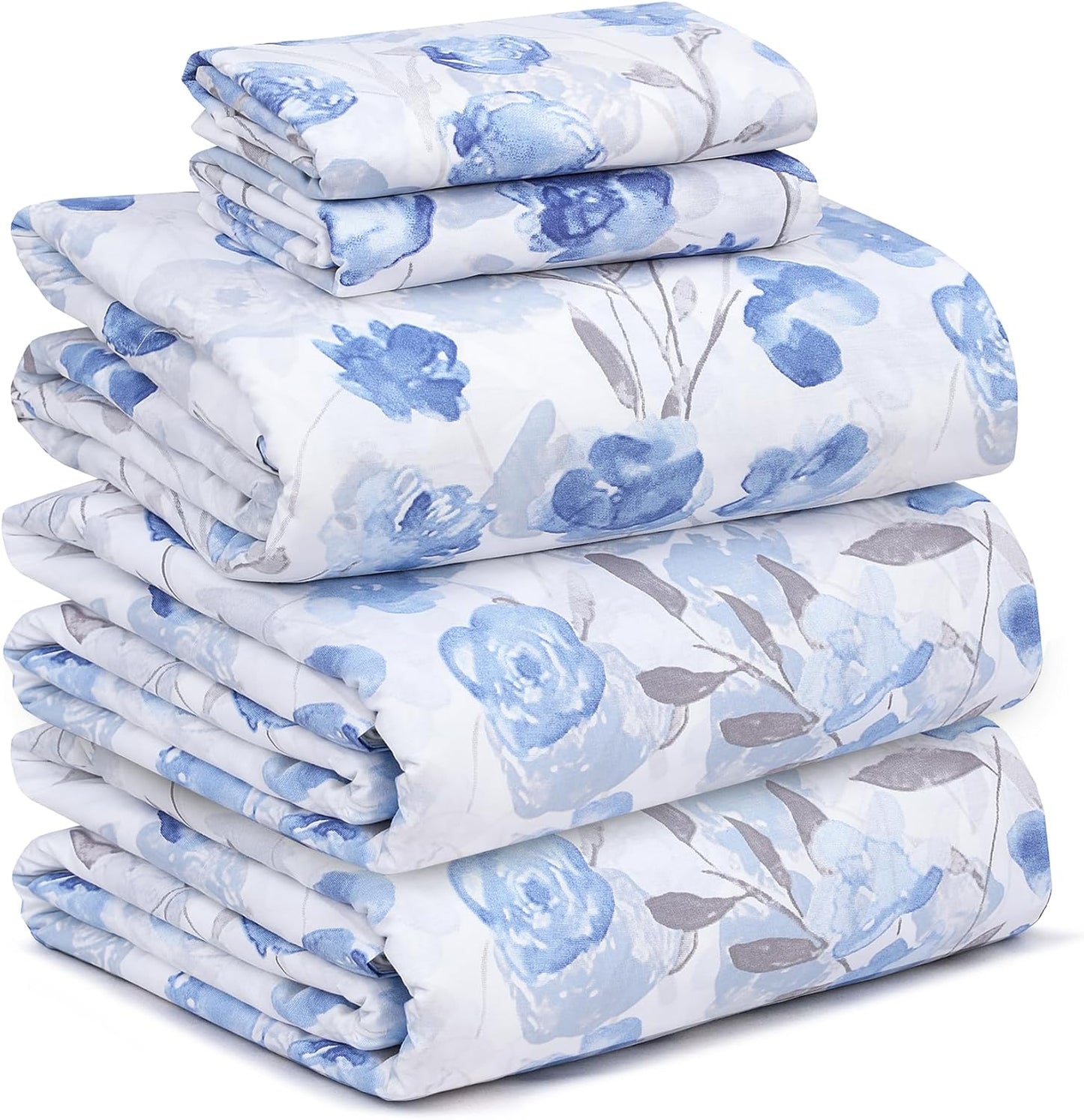 RUVANTI 100% Cotton Sheets Queen Size Set, 4 Pieces, Soft & Breathable Percale Weave Bedding, Deep Pocket 16", Hotel Standard, Crisp Cool Feeling, Durable, Perfect Floral Bed Sheet, Sweet Pea