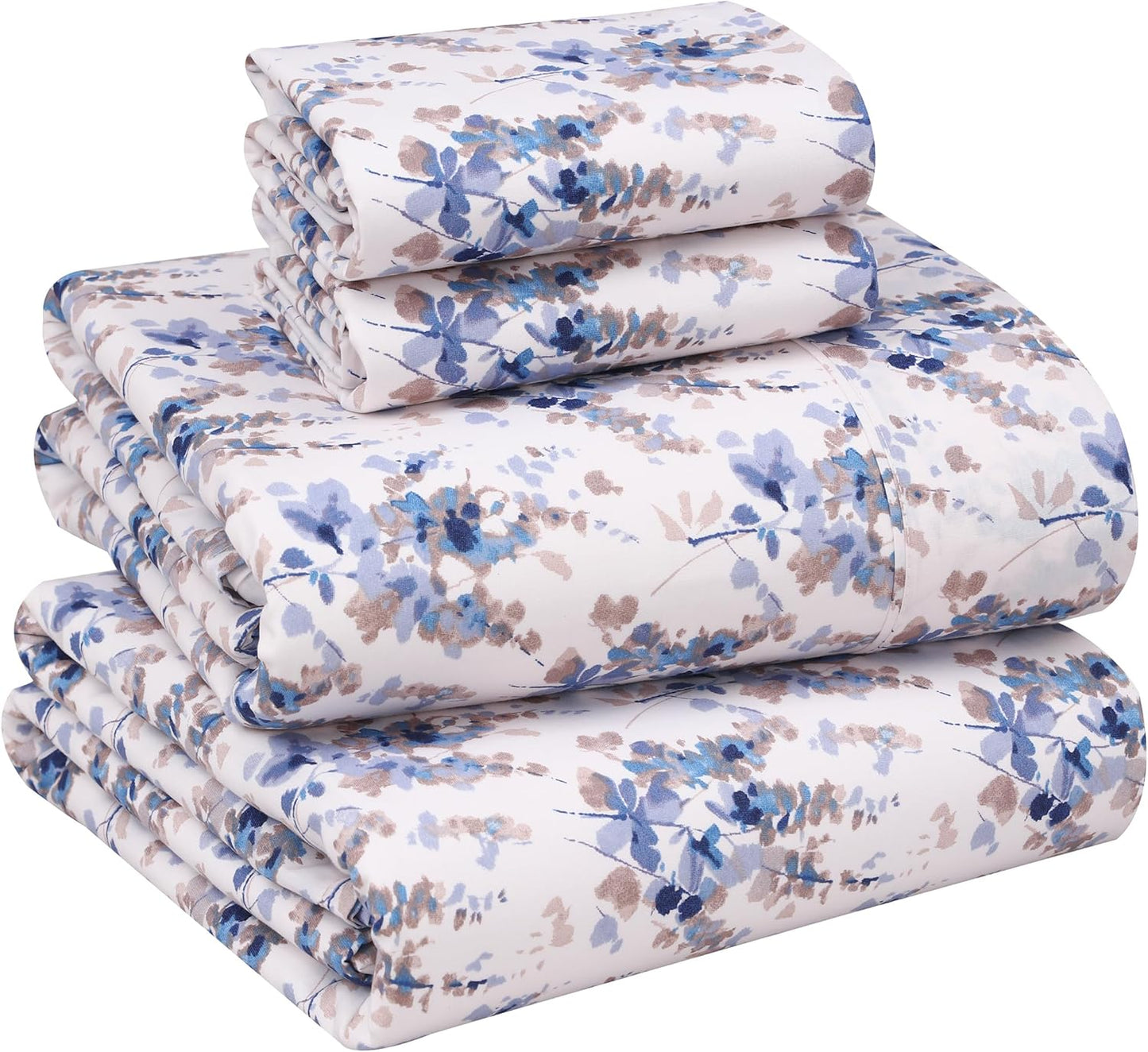 RUVANTI 100% Cotton Sheets Queen Size Set, 4 Pieces, Soft & Breathable Percale Weave Bedding, Deep Pocket 16", Hotel Standard, Crisp Cool Feeling, Durable, Perfect Floral Bed Sheet, Sweet Pea