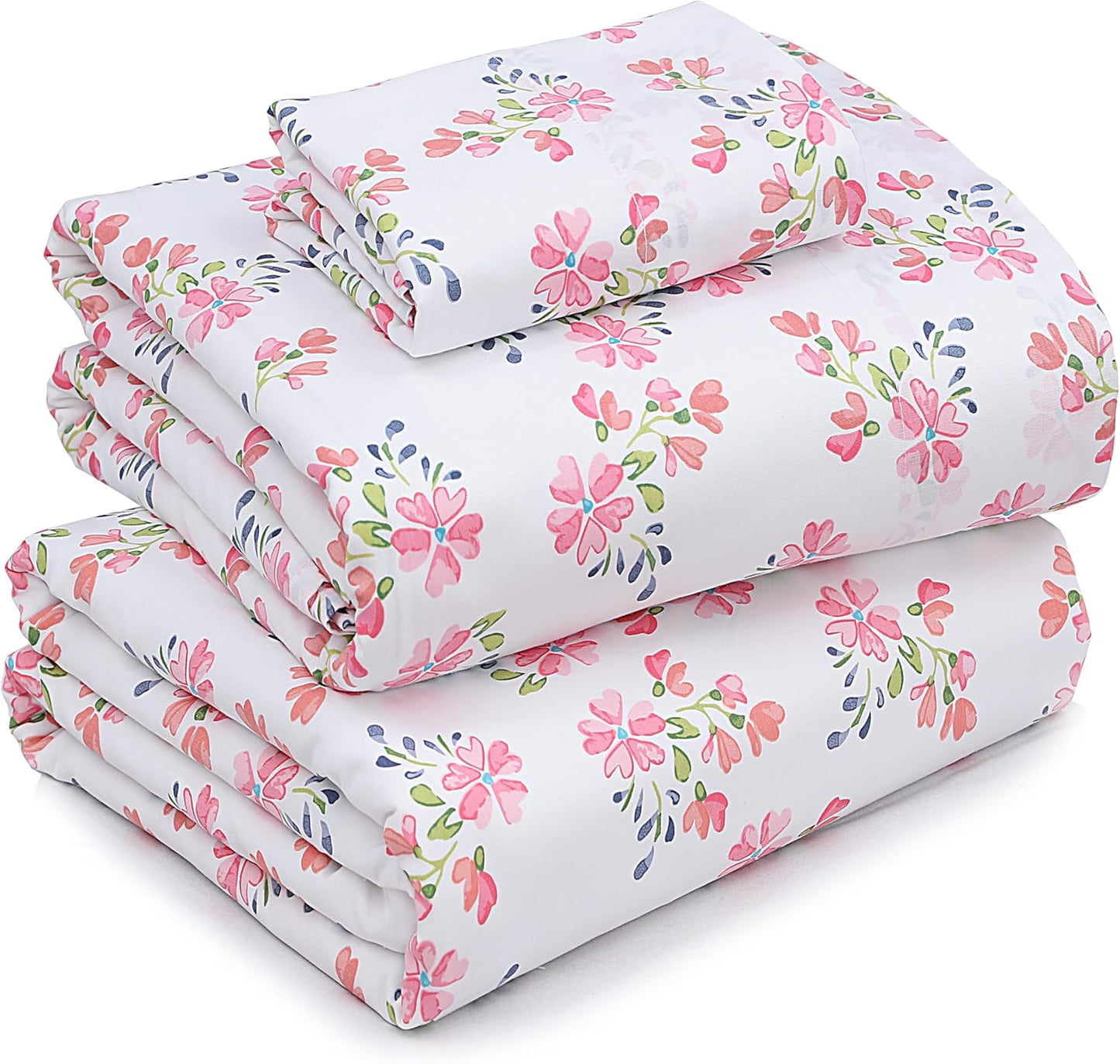 RUVANTI 100% Cotton Sheets Queen Size Set, 4 Pieces, Soft & Breathable Percale Weave Bedding, Deep Pocket 16", Hotel Standard, Crisp Cool Feeling, Durable, Perfect Floral Bed Sheet, Sweet Pea