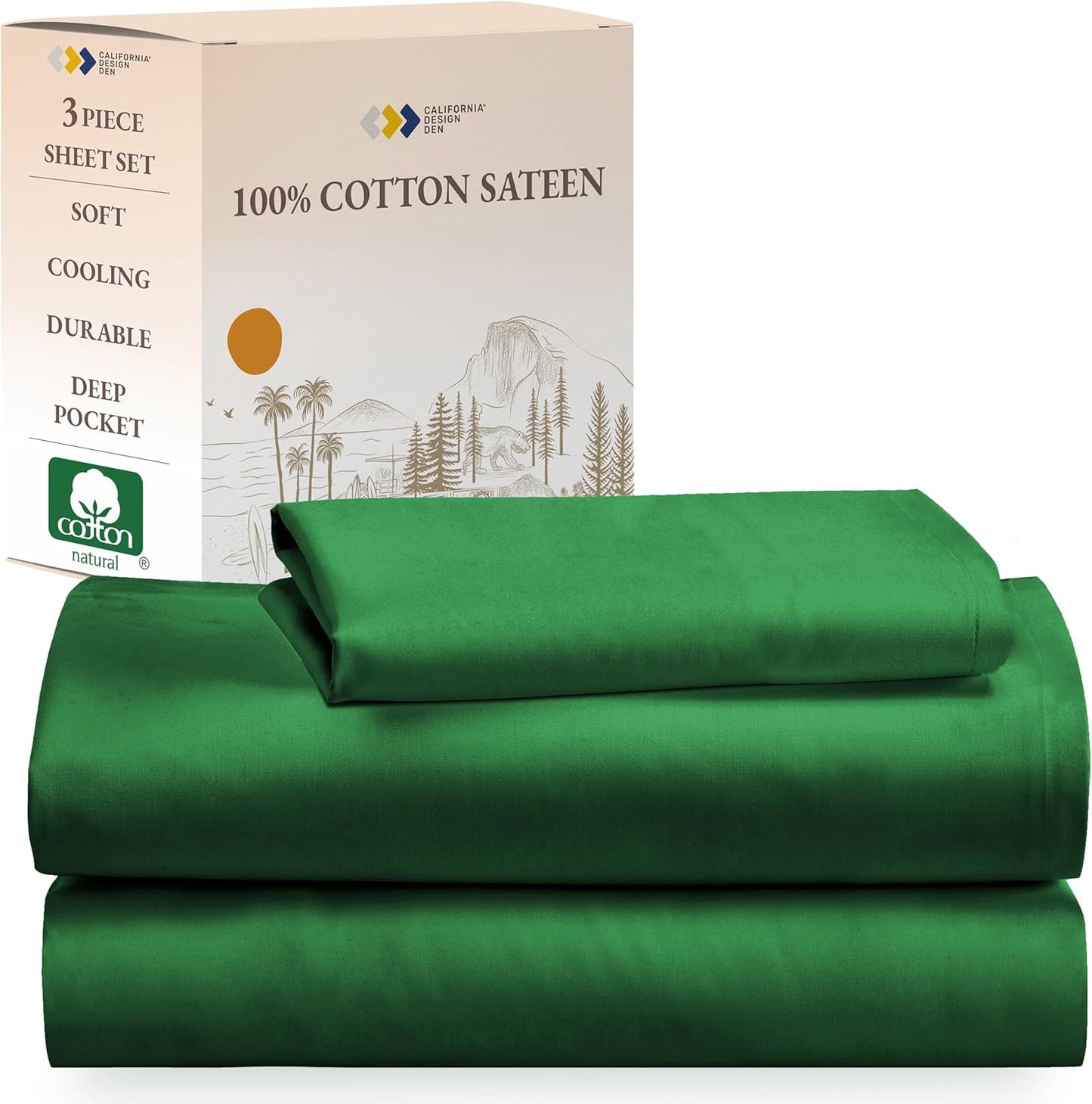 California Design Den Queen Sheet Set - Natural 100% Cotton Sheets Queen Size Bed Set with Deep Pockets, Soft Sateen Weave, Breathable and Durable Bedding (White)