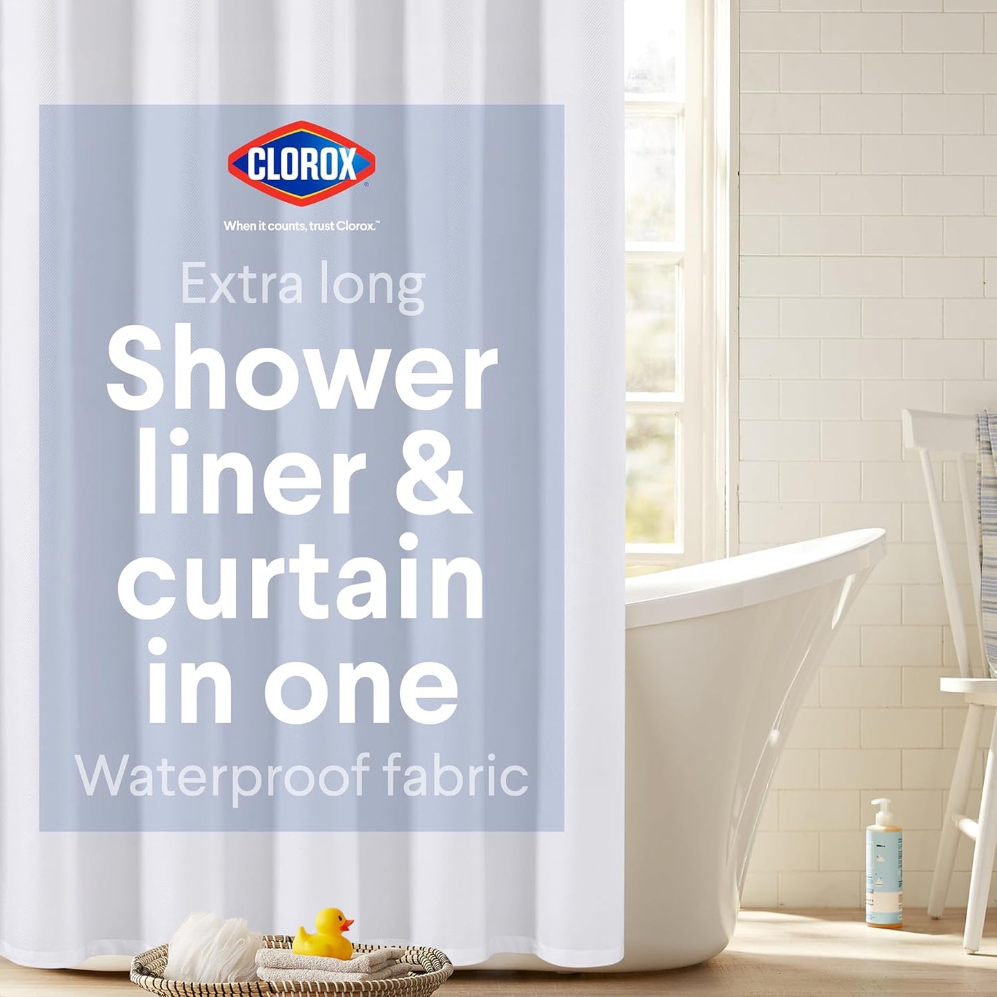 CLOROX Bathroom Waffle Windowpane Pattern Shower Curtain with Waterproof Lightweight PEVA Liner Set, Standard Size, Metal Grommets, No Hooks 72" x 72" - 2 Pc Set - Sage Green w Frosty PEVA