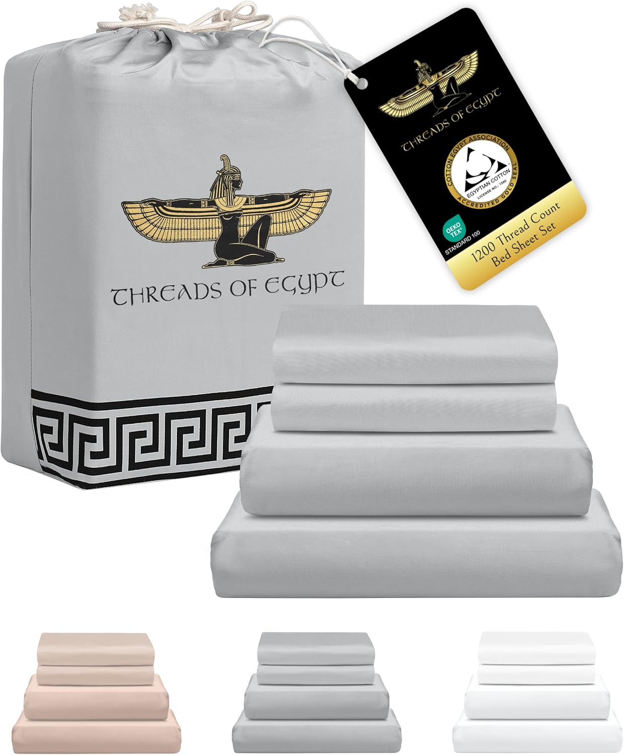 100% Egyptian Cotton Sheets King Size | 1200 Thread Count | CEA Gold Seal Certified | Heavyweight & Ultra Smooth Finish | Cooling for Hot Sleepers | 18" Deep Pocket [Dune]