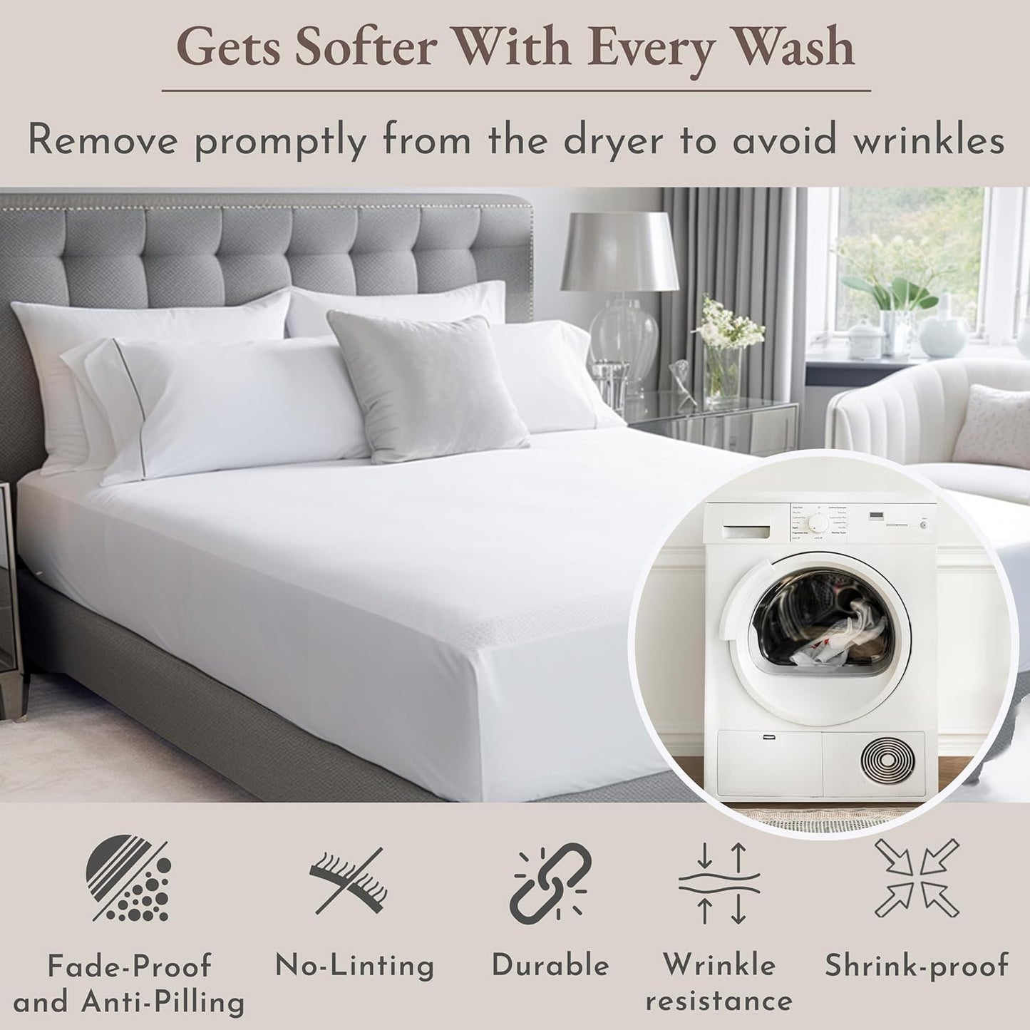 California Design Den Queen Sheet Set - Natural 100% Cotton Sheets Queen Size Bed Set with Deep Pockets, Soft Sateen Weave, Breathable and Durable Bedding (White)