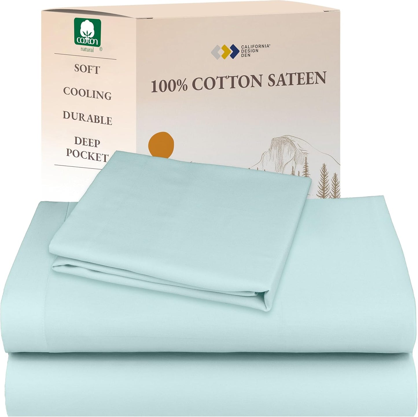 California Design Den Queen Sheet Set - Natural 100% Cotton Sheets Queen Size Bed Set with Deep Pockets, Soft Sateen Weave, Breathable and Durable Bedding (White)