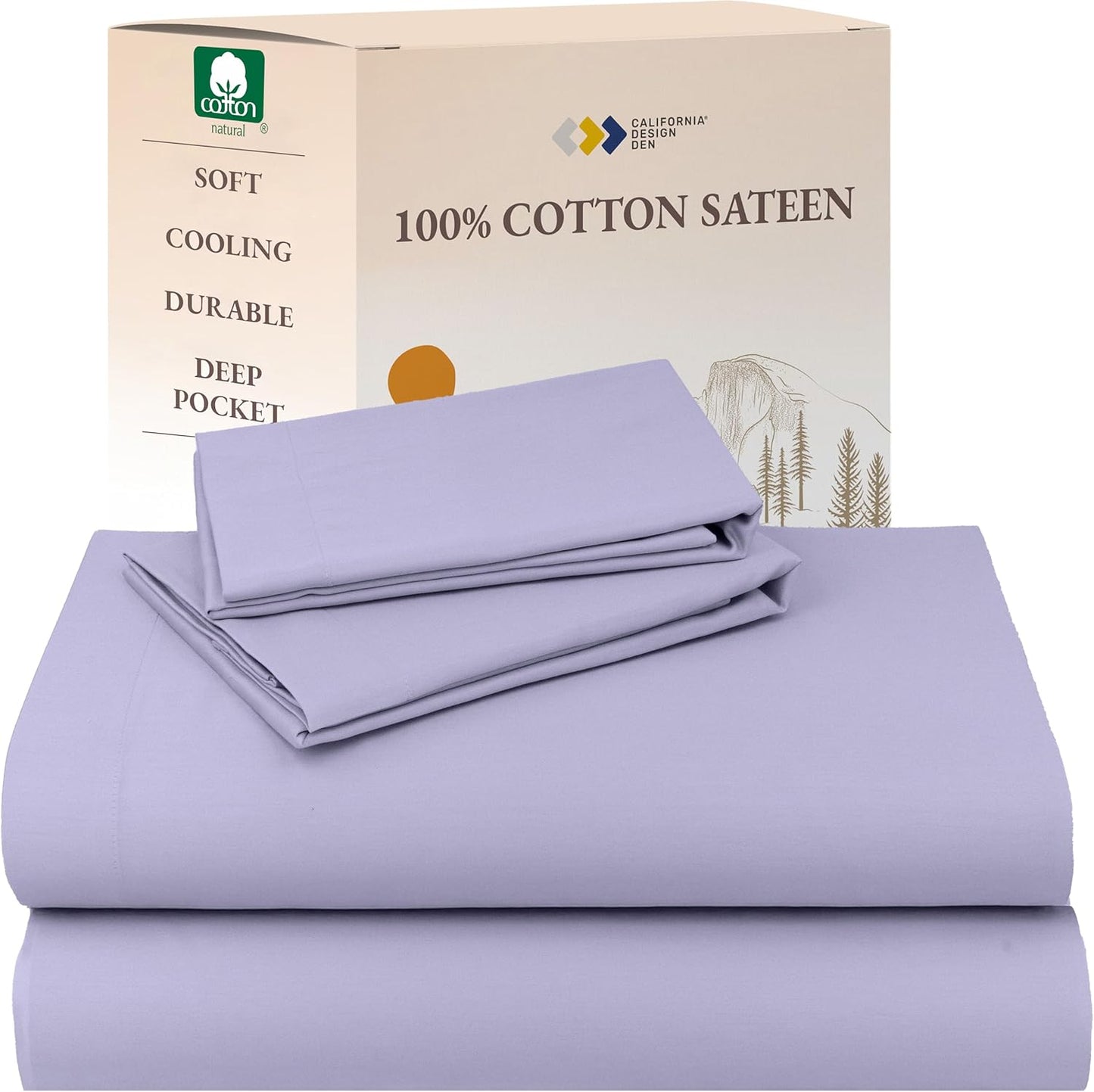 California Design Den Queen Sheet Set - Natural 100% Cotton Sheets Queen Size Bed Set with Deep Pockets, Soft Sateen Weave, Breathable and Durable Bedding (White)