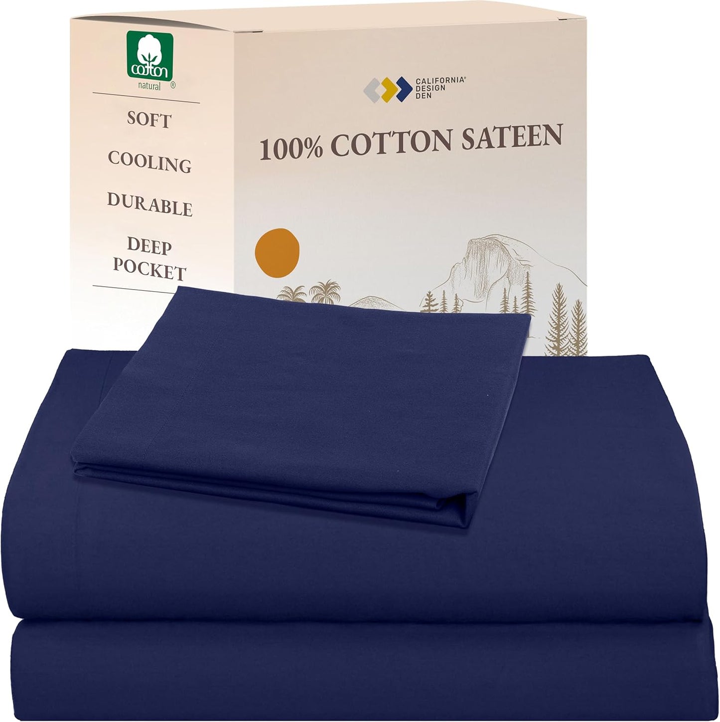 California Design Den Queen Sheet Set - Natural 100% Cotton Sheets Queen Size Bed Set with Deep Pockets, Soft Sateen Weave, Breathable and Durable Bedding (White)