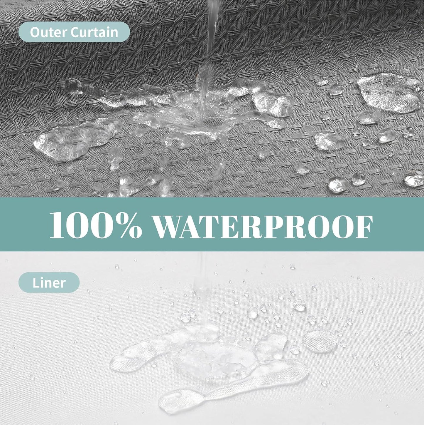 Grey No Hook Waffle Weave Shower Curtain with snap-in Liner Replacement, 230GSM Waterproof Fabric Hotel Shower Curtain Set for Bathroom, Through Mesh Top Window,71Wx74H