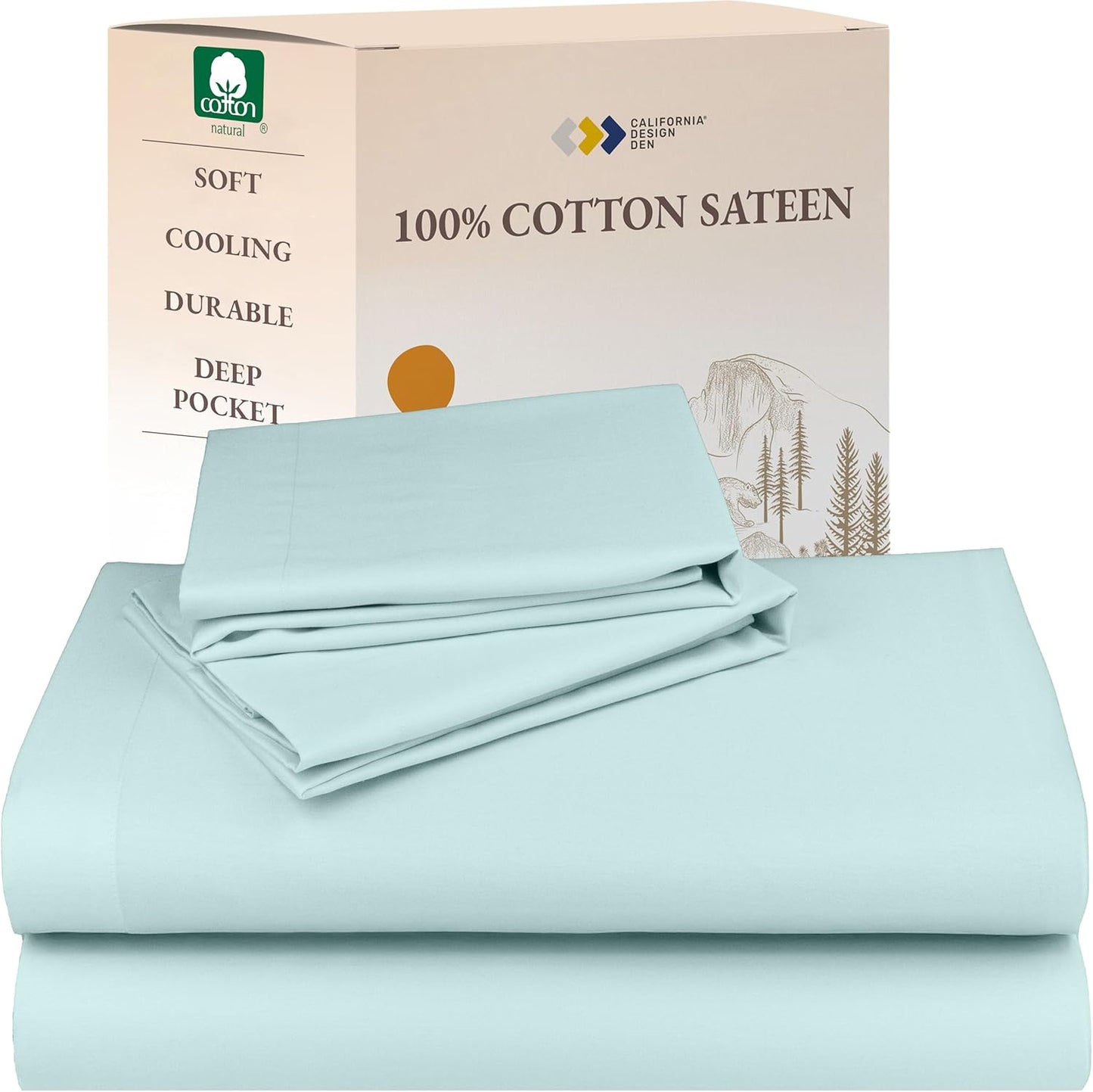 California Design Den Queen Sheet Set - Natural 100% Cotton Sheets Queen Size Bed Set with Deep Pockets, Soft Sateen Weave, Breathable and Durable Bedding (White)