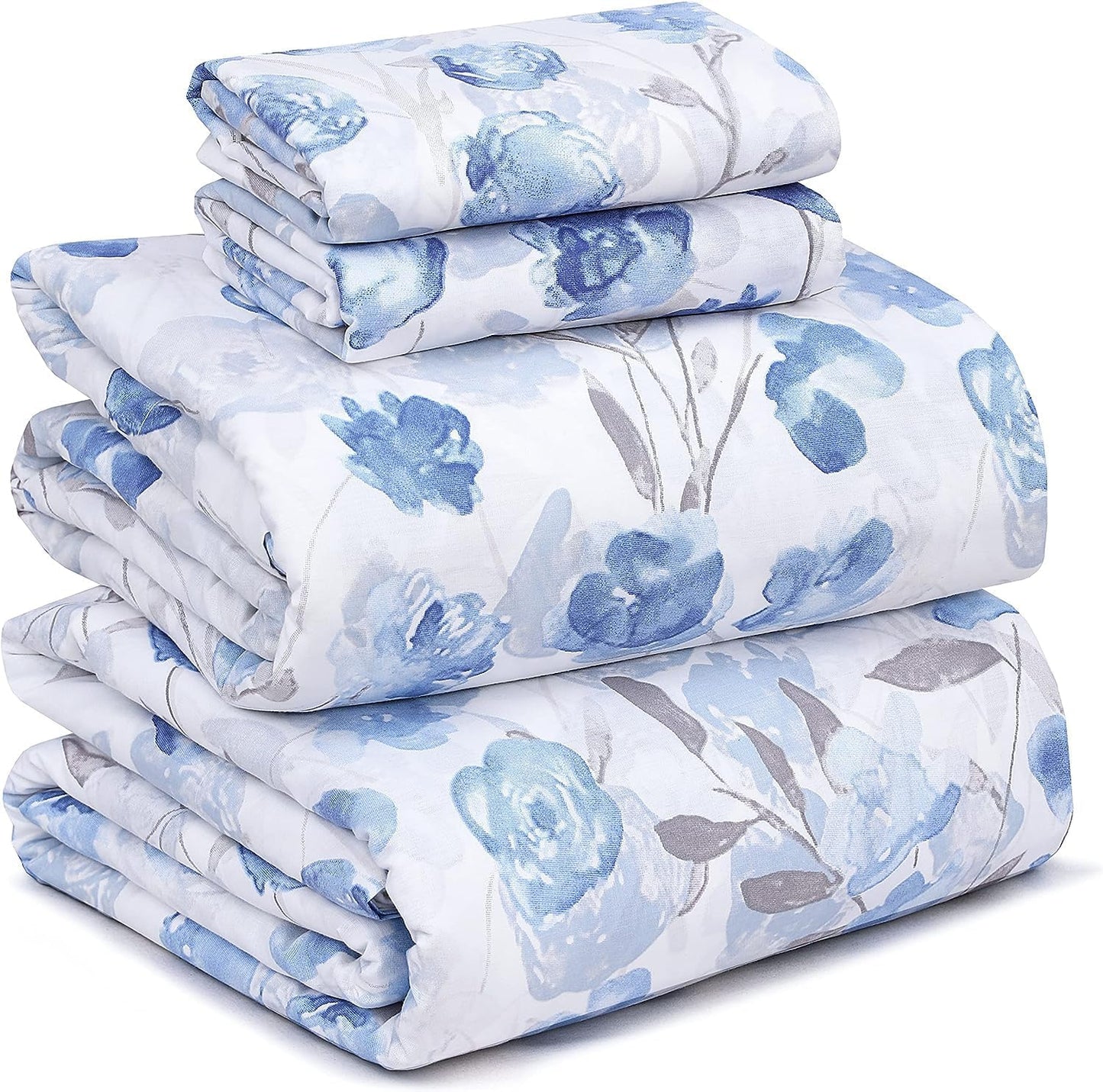 RUVANTI 100% Cotton Sheets Queen Size Set, 4 Pieces, Soft & Breathable Percale Weave Bedding, Deep Pocket 16", Hotel Standard, Crisp Cool Feeling, Durable, Perfect Floral Bed Sheet, Sweet Pea