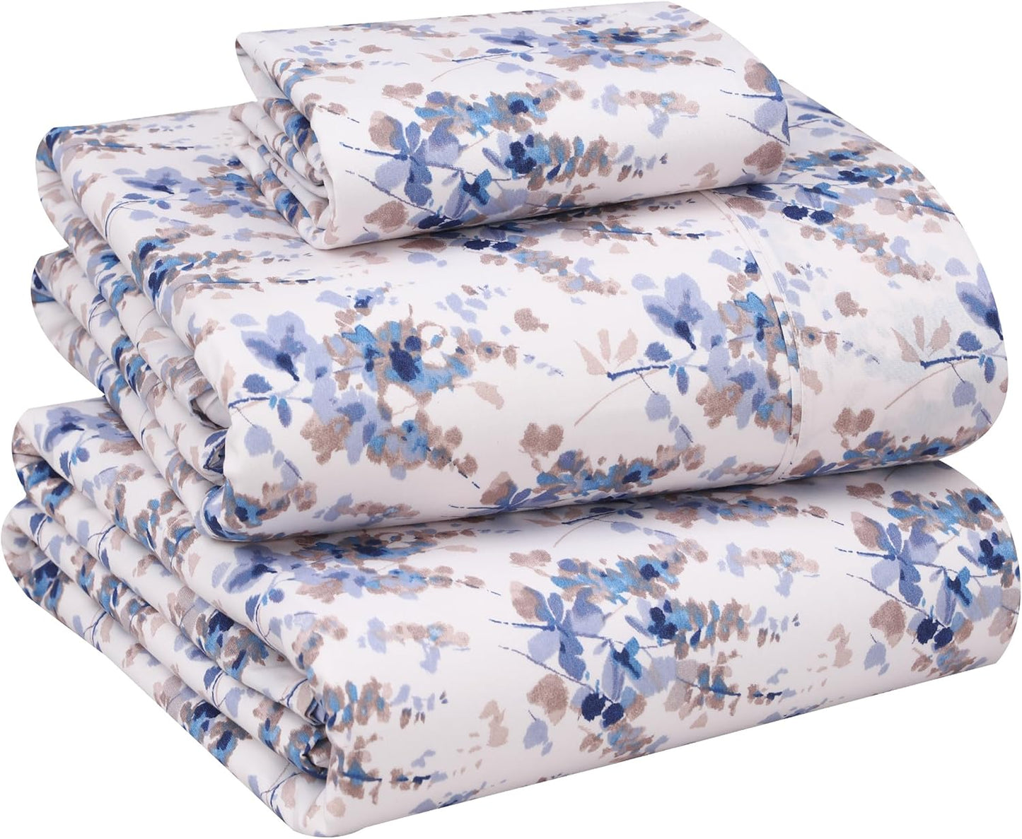 RUVANTI 100% Cotton Sheets Queen Size Set, 4 Pieces, Soft & Breathable Percale Weave Bedding, Deep Pocket 16", Hotel Standard, Crisp Cool Feeling, Durable, Perfect Floral Bed Sheet, Sweet Pea