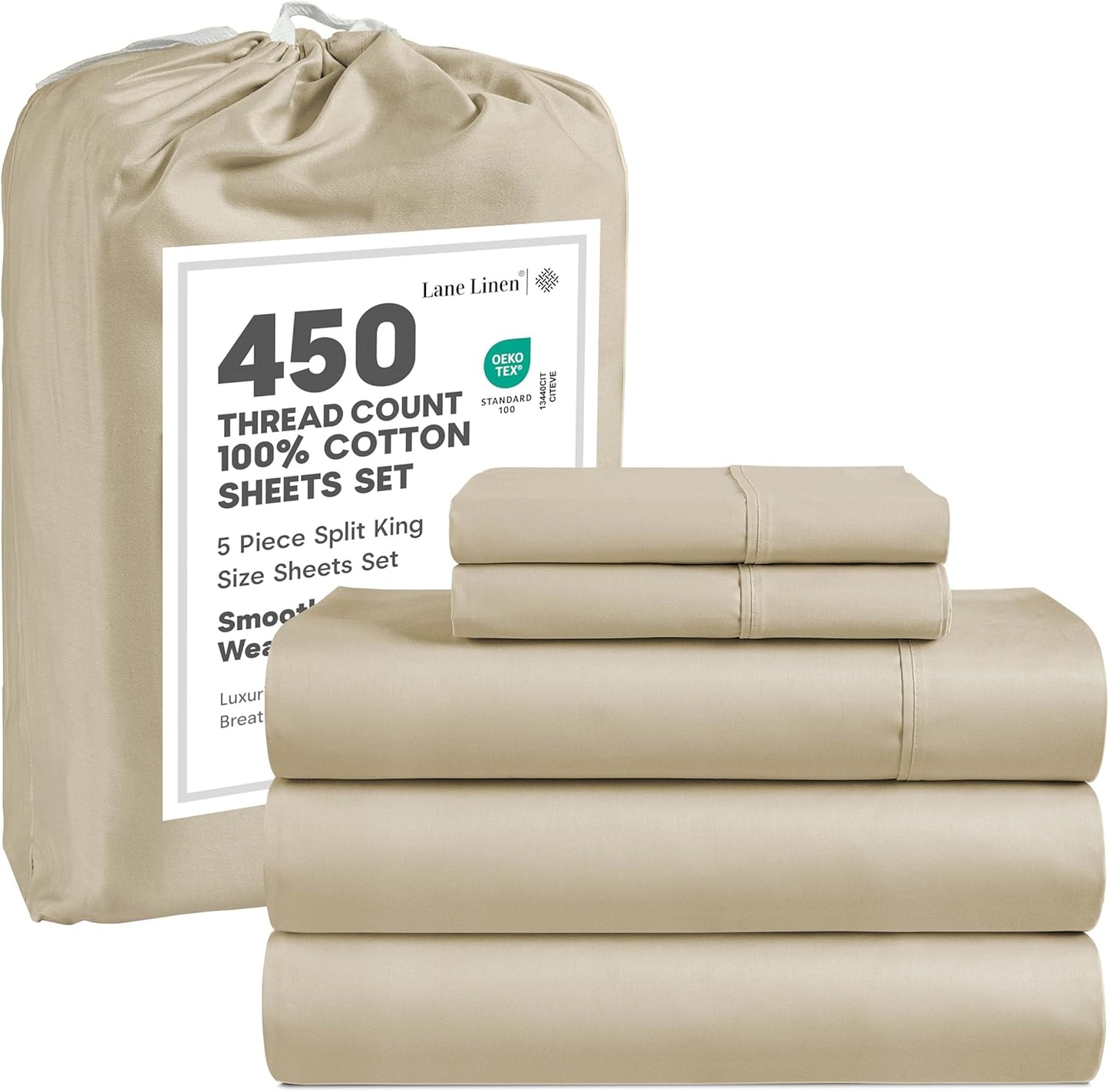 Lane Linen 100% Cotton Sheets – 450 Thread Count Full Size Sheet Set, Naturally Cooling Sateen Sheets, Soft & Comfy, 15” Deep Pocket Fully Elasticized Fitted Sheet, Bedding Sheets & Pillowcases, White