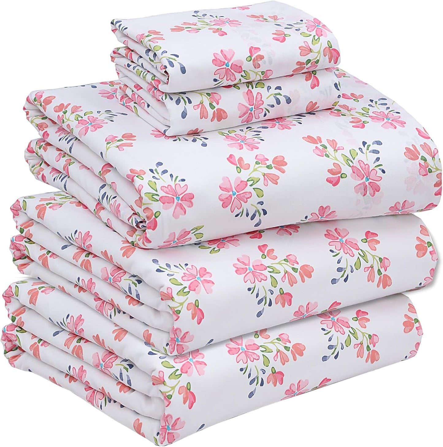 RUVANTI 100% Cotton Sheets Queen Size Set, 4 Pieces, Soft & Breathable Percale Weave Bedding, Deep Pocket 16", Hotel Standard, Crisp Cool Feeling, Durable, Perfect Floral Bed Sheet, Sweet Pea