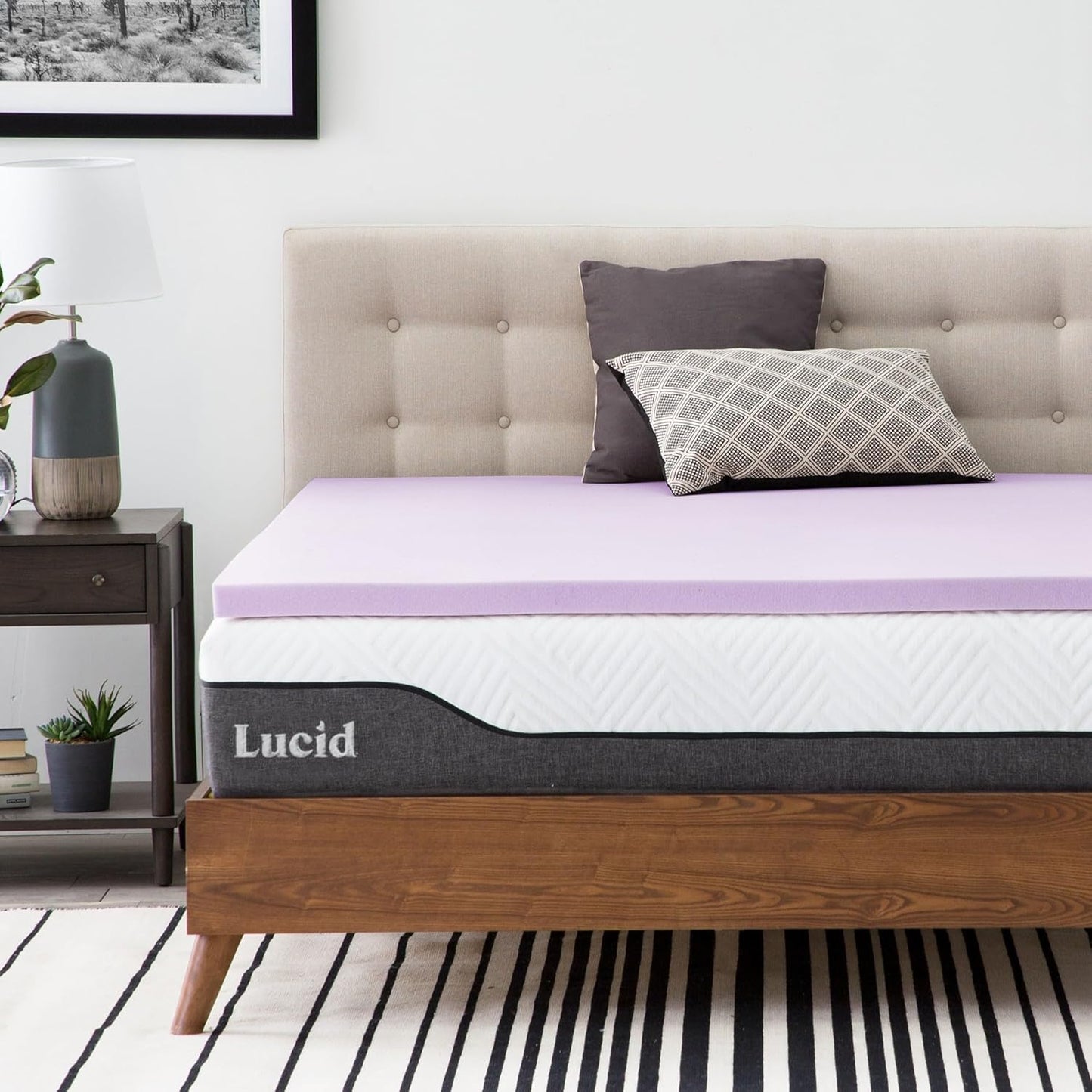 Lucid 4 Inch Lavender Memory Foam Mattress Topper, Queen Size – Essential Oil Infusion – Ultra Plush Feel, Pressure-Relieving Bed Topper – Ventilated and Breathable – CertiPur Certified