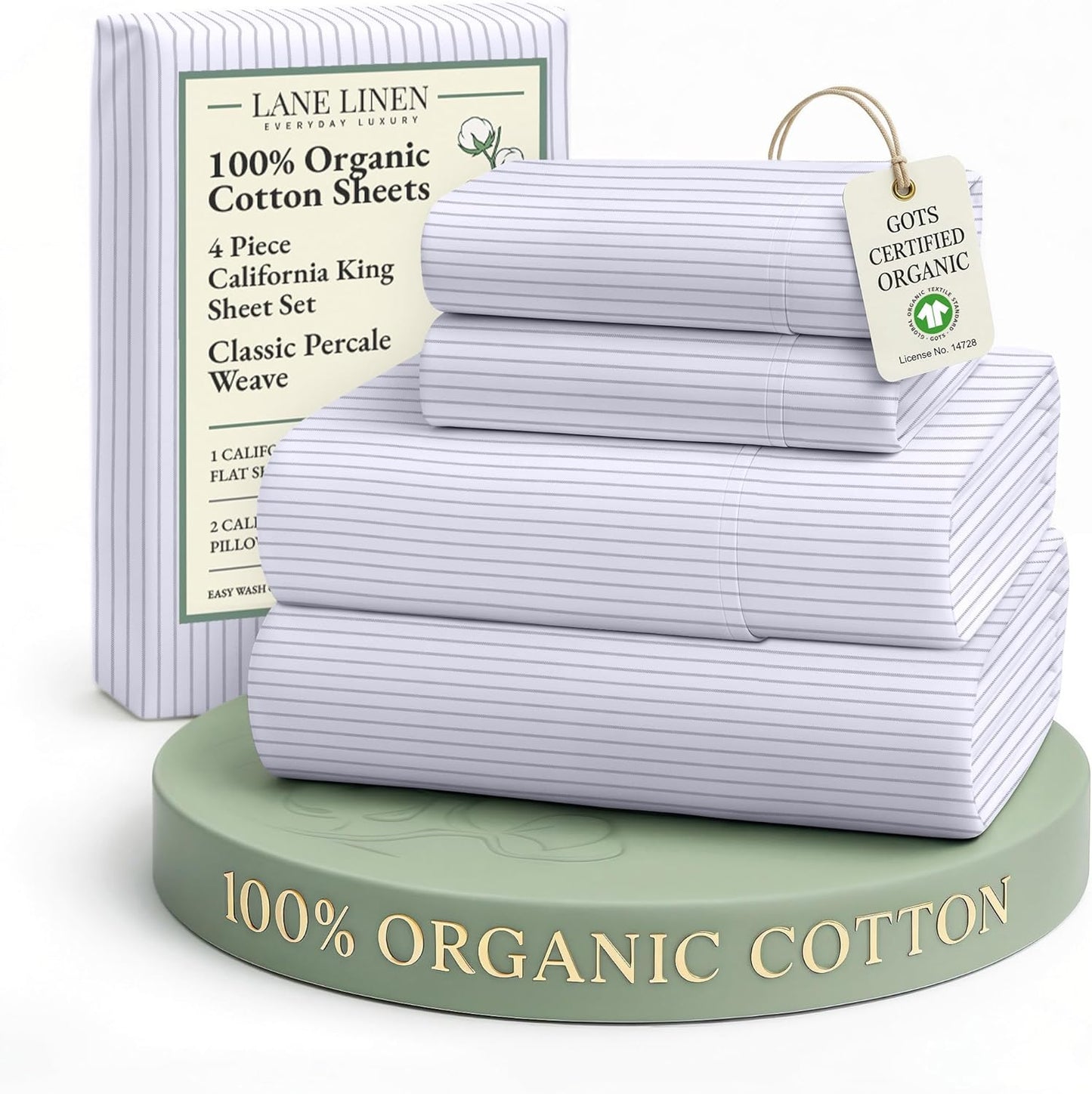 LANE LINEN 100% Organic Cotton Twin Sheets Set, 3Pc Twin Bed Sheets, Soft & Comfy Breathable Cotton Percale Sheets for Twin Size Bed, Dorm Room Essentials Low Pill Fade Resistant White Sheets