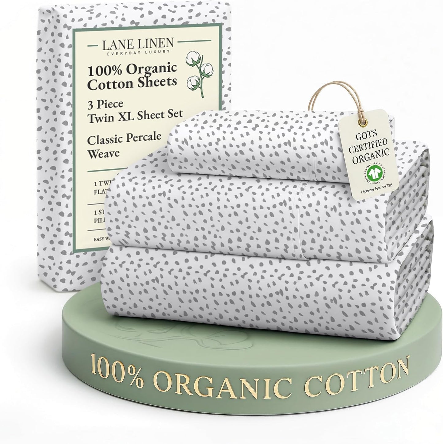 LANE LINEN 100% Organic Cotton Twin Sheets Set, 3Pc Twin Bed Sheets, Soft & Comfy Breathable Cotton Percale Sheets for Twin Size Bed, Dorm Room Essentials Low Pill Fade Resistant White Sheets