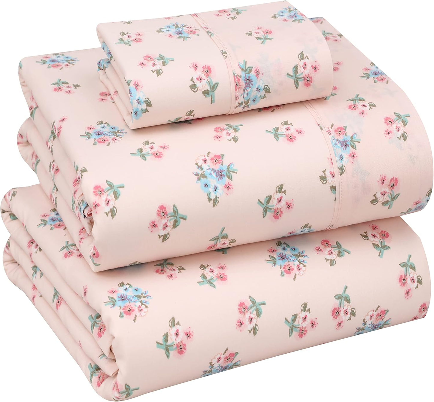 RUVANTI 100% Cotton Sheets Queen Size Set, 4 Pieces, Soft & Breathable Percale Weave Bedding, Deep Pocket 16", Hotel Standard, Crisp Cool Feeling, Durable, Perfect Floral Bed Sheet, Sweet Pea