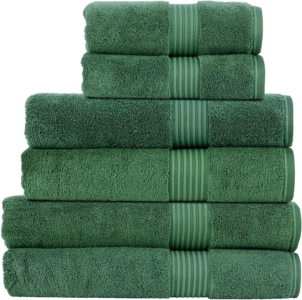 Christy Supreme Hygro 6 Piece Towel Set | Spruce Green | 100% Luxury Supima Cotton | Ultra Soft | Super Absorbent | 650GSM | 2 Bath Towels 2 Hand Towels 2 Face Cloths