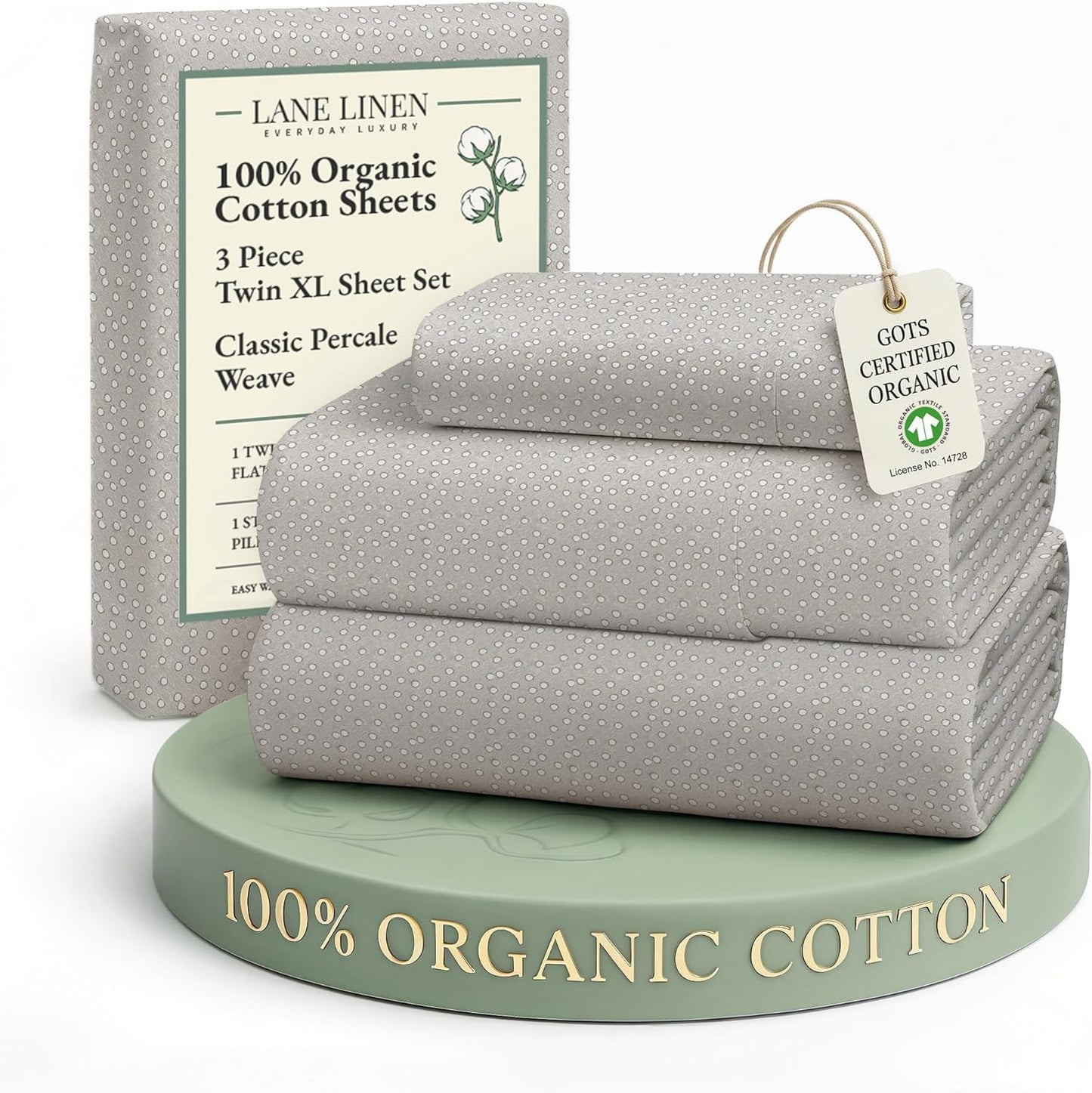 LANE LINEN 100% Organic Cotton Twin Sheets Set, 3Pc Twin Bed Sheets, Soft & Comfy Breathable Cotton Percale Sheets for Twin Size Bed, Dorm Room Essentials Low Pill Fade Resistant White Sheets
