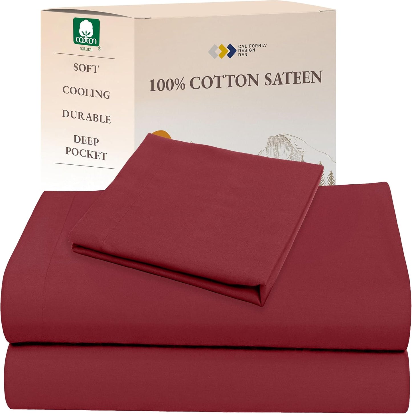 California Design Den Queen Sheet Set - Natural 100% Cotton Sheets Queen Size Bed Set with Deep Pockets, Soft Sateen Weave, Breathable and Durable Bedding (White)