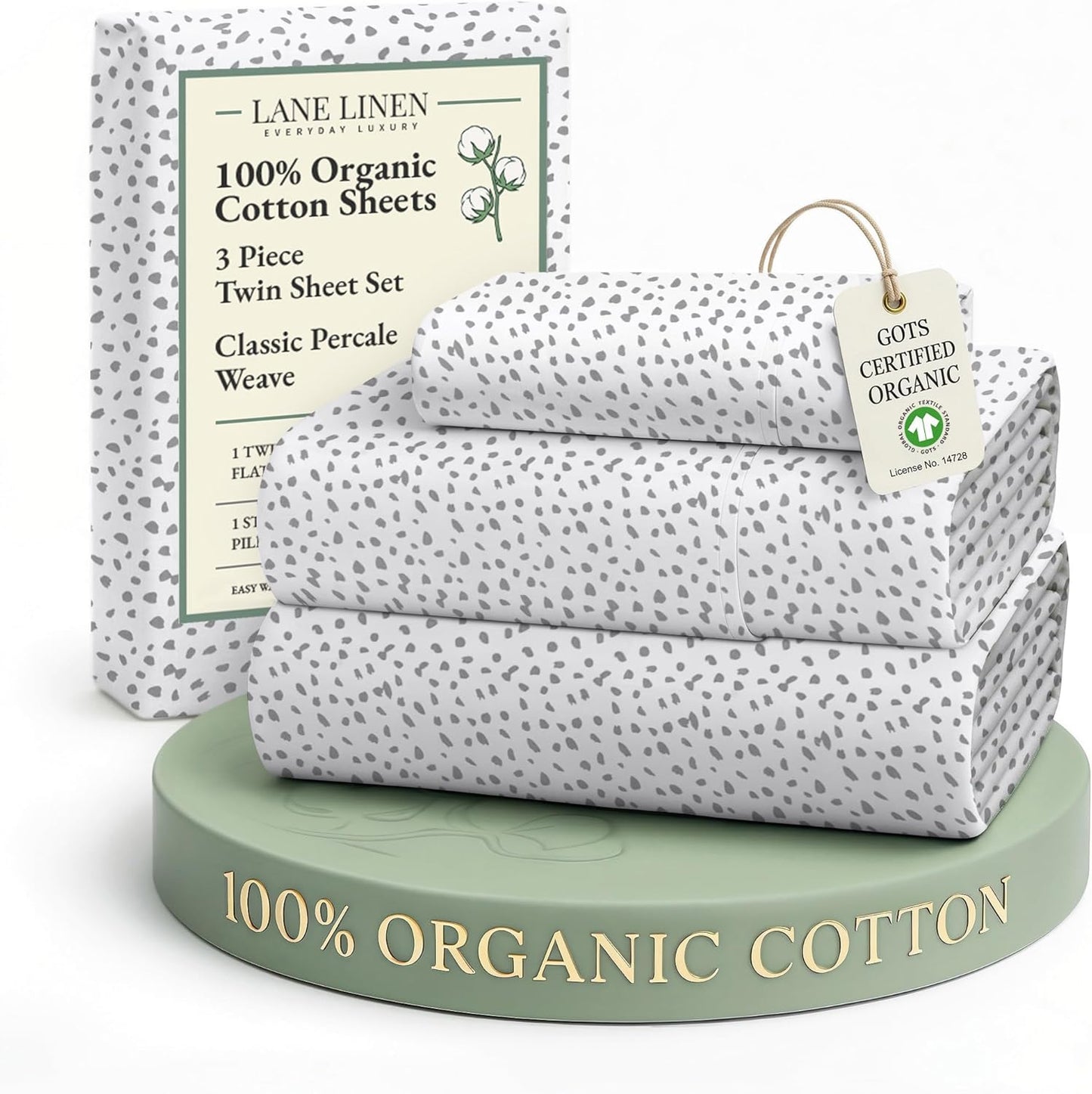 LANE LINEN 100% Organic Cotton Twin Sheets Set, 3Pc Twin Bed Sheets, Soft & Comfy Breathable Cotton Percale Sheets for Twin Size Bed, Dorm Room Essentials Low Pill Fade Resistant White Sheets