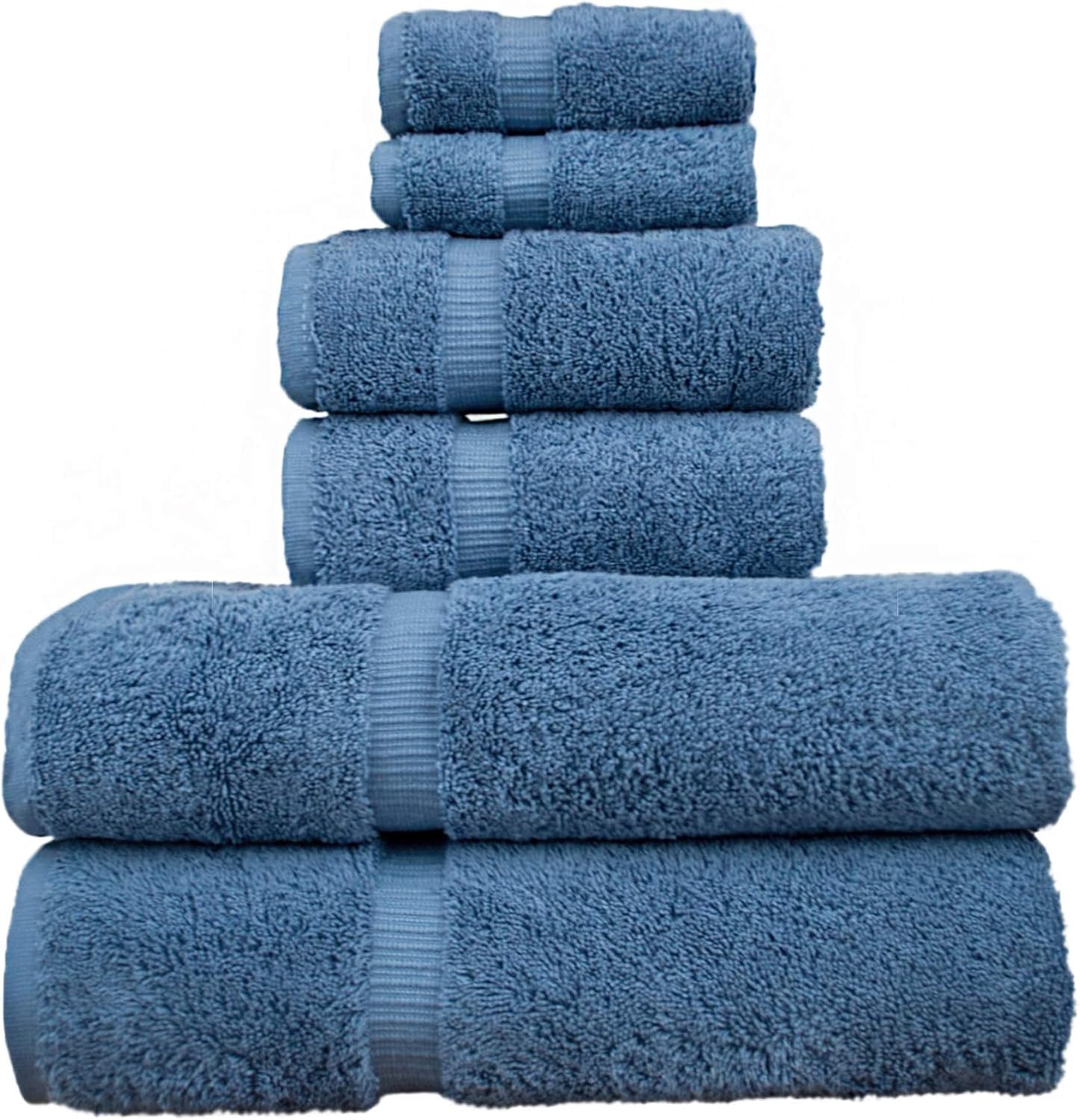 Luxury Hotel & Spa Quality, Quick Dry 100% Turkish Cotton, 700 GSM, Eco Friendly Towel, Bathroom and Kitchen Dobby Border Towels, 2-Bath Towel, 2-Hand Towel, 2-Washcloth (Bundle Set of 6, Moss)