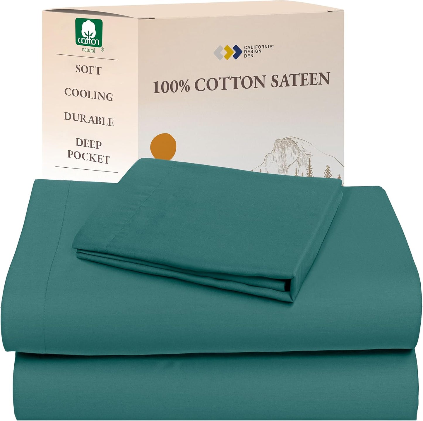 California Design Den Queen Sheet Set - Natural 100% Cotton Sheets Queen Size Bed Set with Deep Pockets, Soft Sateen Weave, Breathable and Durable Bedding (White)