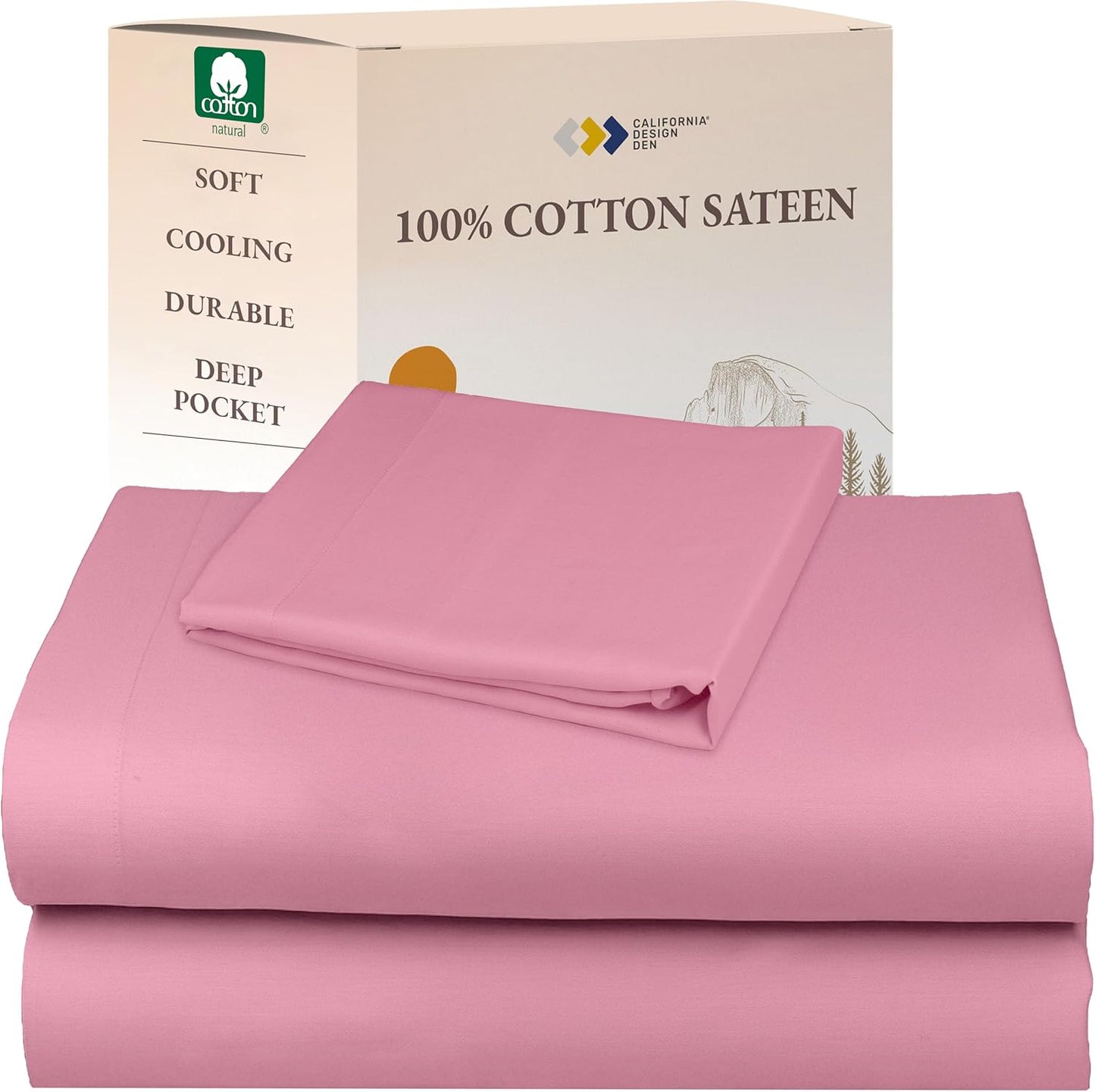 California Design Den Queen Sheet Set - Natural 100% Cotton Sheets Queen Size Bed Set with Deep Pockets, Soft Sateen Weave, Breathable and Durable Bedding (White)
