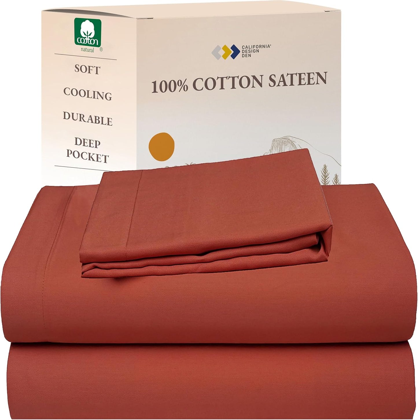 California Design Den Queen Sheet Set - Natural 100% Cotton Sheets Queen Size Bed Set with Deep Pockets, Soft Sateen Weave, Breathable and Durable Bedding (White)