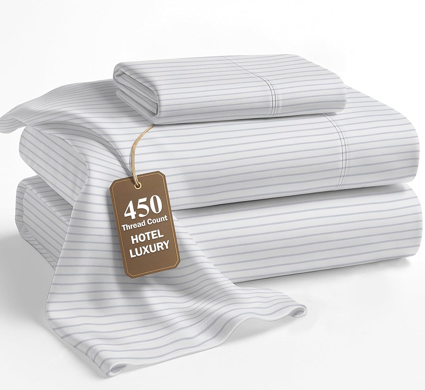 Lane Linen 100% Cotton Sheets – 450 Thread Count Full Size Sheet Set, Naturally Cooling Sateen Sheets, Soft & Comfy, 15” Deep Pocket Fully Elasticized Fitted Sheet, Bedding Sheets & Pillowcases, White