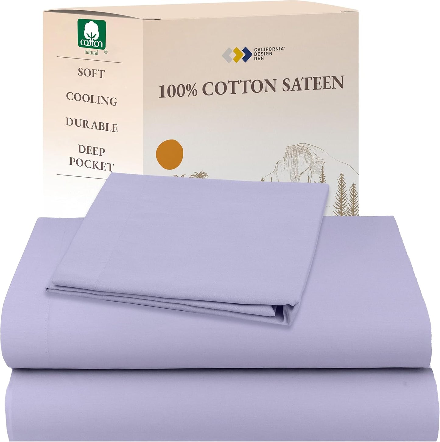 California Design Den Queen Sheet Set - Natural 100% Cotton Sheets Queen Size Bed Set with Deep Pockets, Soft Sateen Weave, Breathable and Durable Bedding (White)