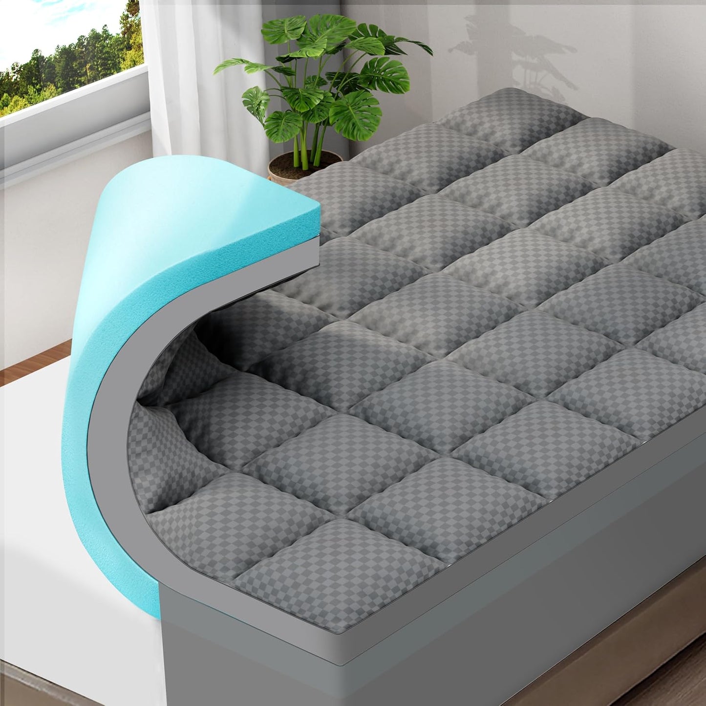 OLANLY Dual-Layer 4 Inch King Size Memory Foam Mattress Topper for Back Pain, 2 Inch Cooling Pillow Top Mattress Pad Cover and 2 Inch Gel Memory Foam Topper, Deep Elastic Pocket, Grey