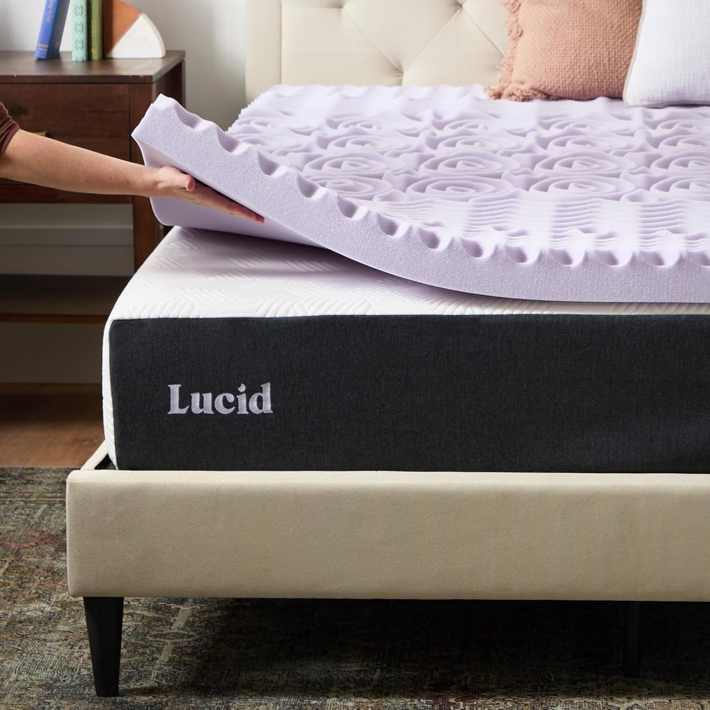 LUCID Lavender Infused 3 Inch Memory Foam Mattress Topper with 5 Zones – Queen Size – Plush Feel – CertiPUR Certified – Dorm Room Essentials