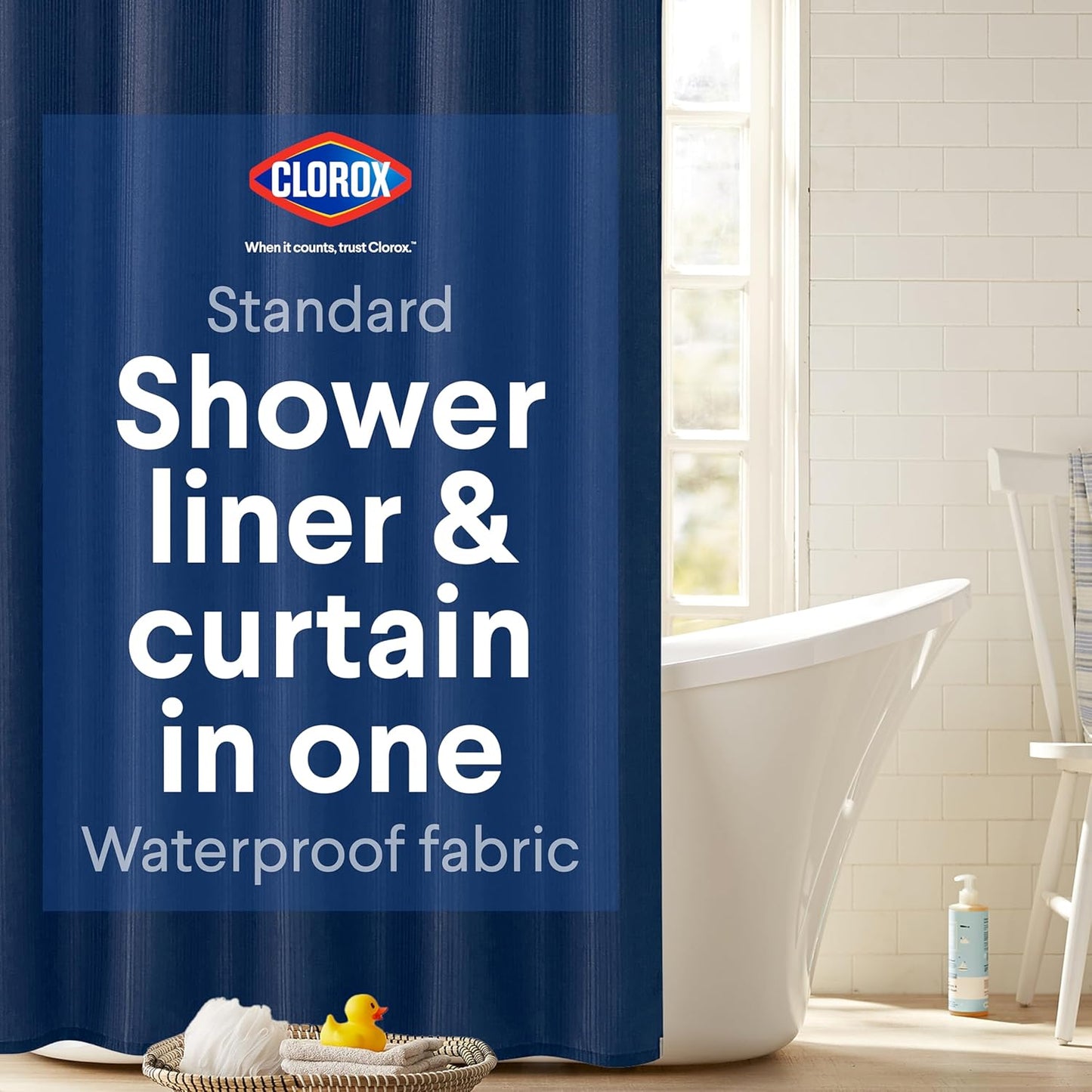 CLOROX Bathroom Waffle Windowpane Pattern Shower Curtain with Waterproof Lightweight PEVA Liner Set, Standard Size, Metal Grommets, No Hooks 72" x 72" - 2 Pc Set - Sage Green w Frosty PEVA