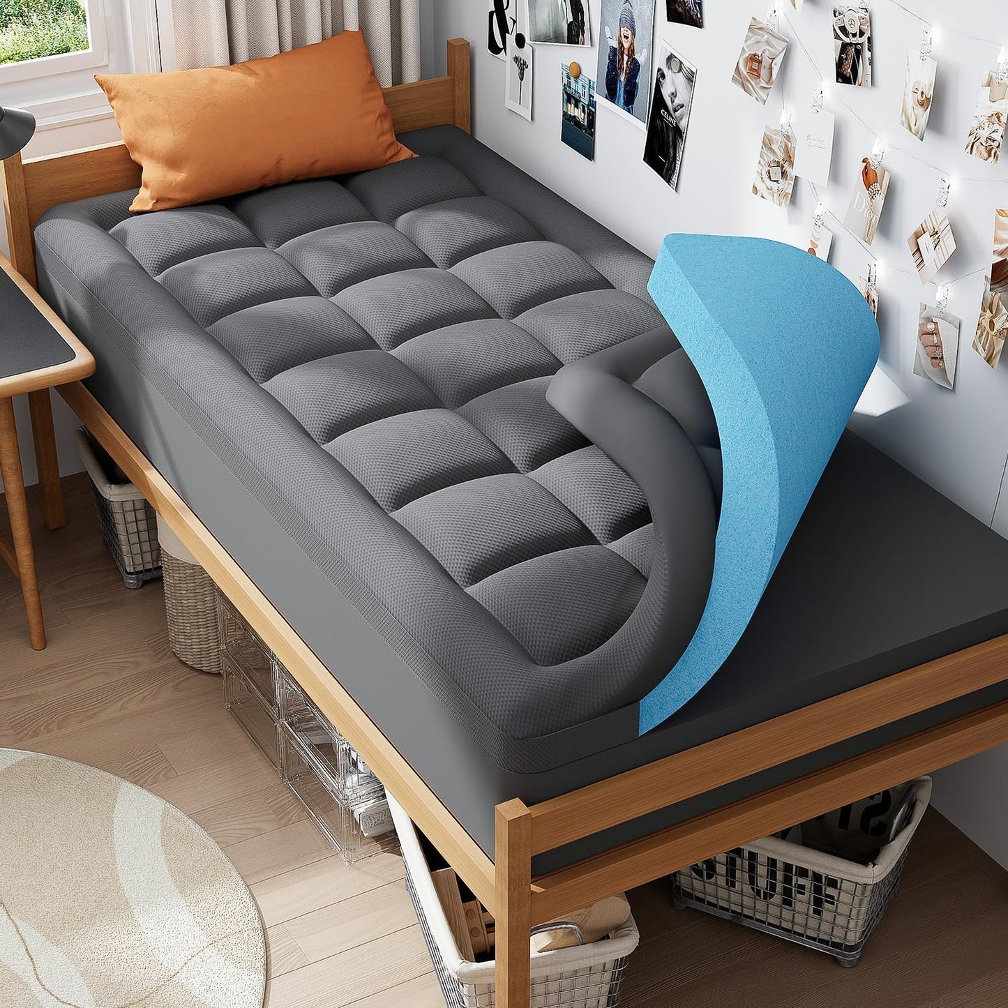 ELEMUSE Full XL Dual Layer 3 Inch Memory Foam Mattress Topper, 2 Inch Cooling Gel Memory Foam and 1 Inch Thick Soft Pillow Top Mattress Pad Cover for Back Pain Relief, Side Sleep Bed Topper