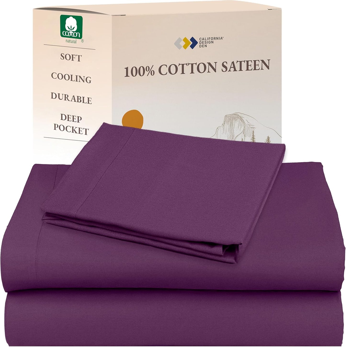 California Design Den Queen Sheet Set - Natural 100% Cotton Sheets Queen Size Bed Set with Deep Pockets, Soft Sateen Weave, Breathable and Durable Bedding (White)