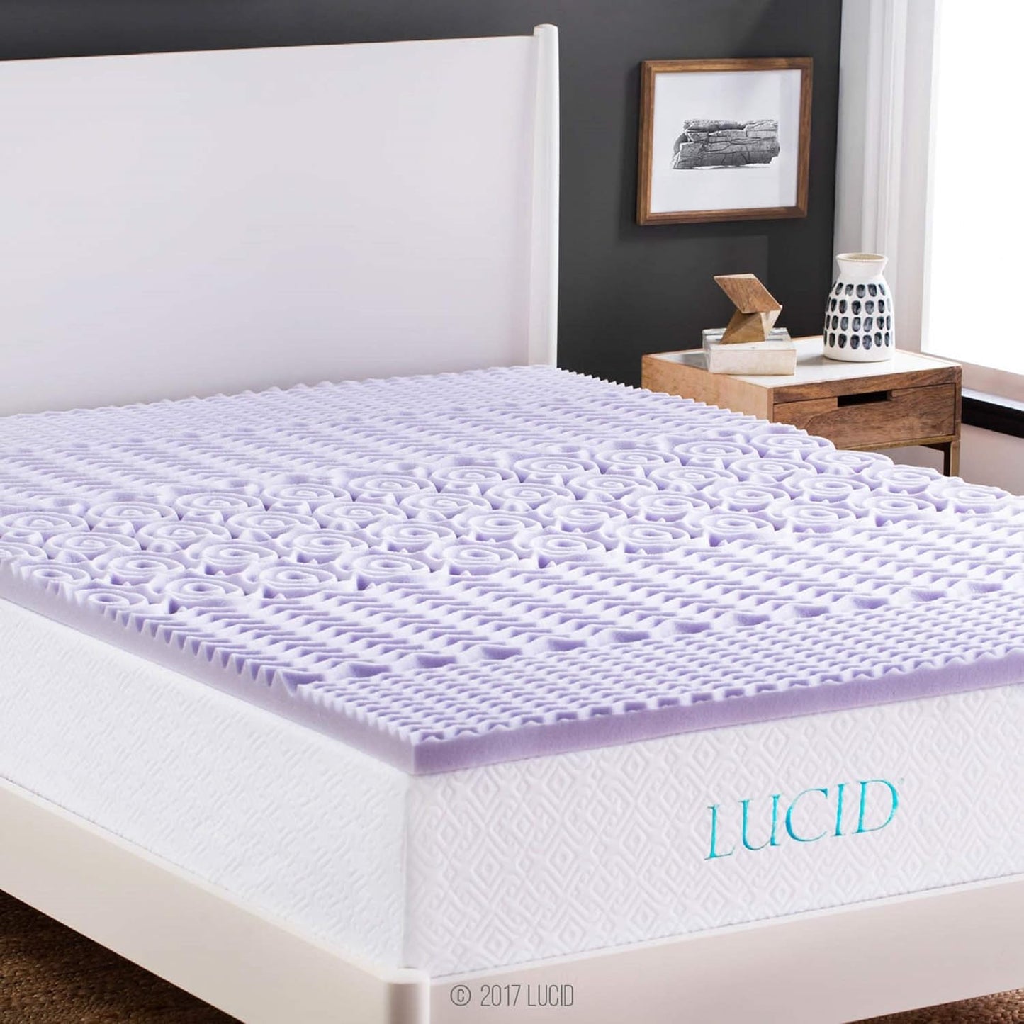 LUCID Lavender Infused 3 Inch Memory Foam Mattress Topper with 5 Zones – Queen Size – Plush Feel – CertiPUR Certified – Dorm Room Essentials