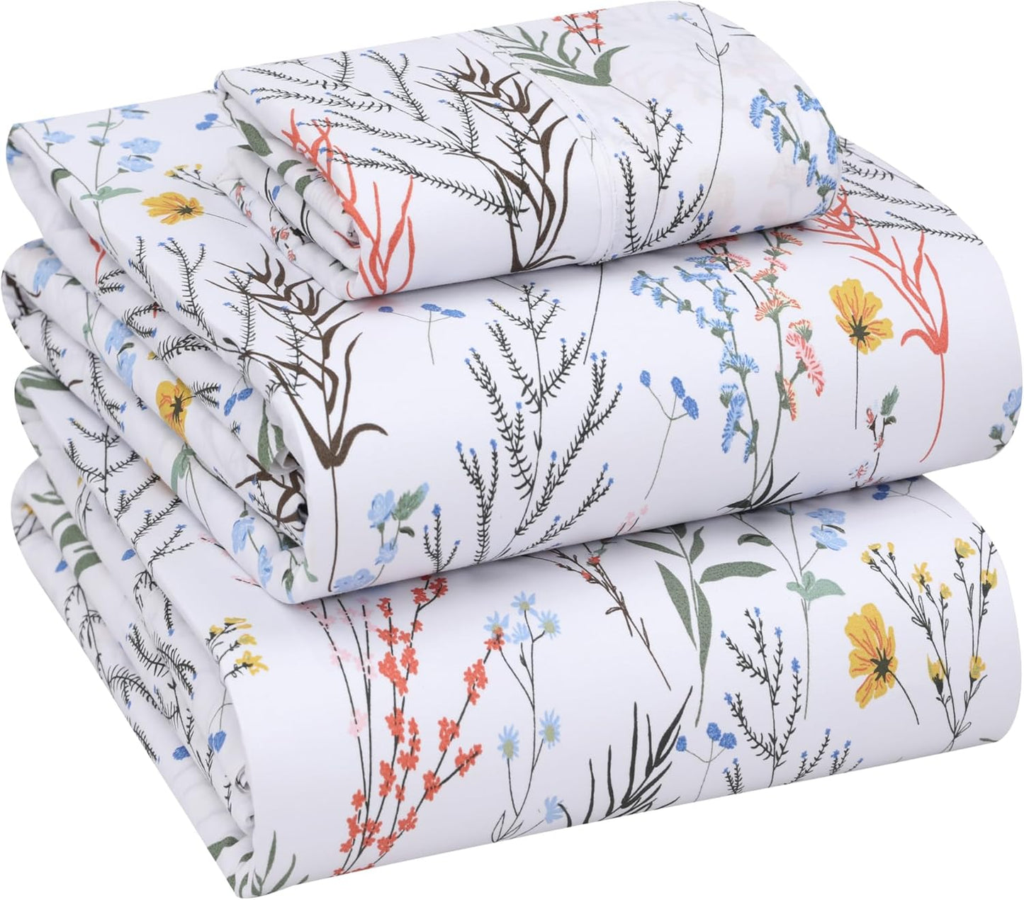 RUVANTI 100% Cotton Sheets Queen Size Set, 4 Pieces, Soft & Breathable Percale Weave Bedding, Deep Pocket 16", Hotel Standard, Crisp Cool Feeling, Durable, Perfect Floral Bed Sheet, Sweet Pea