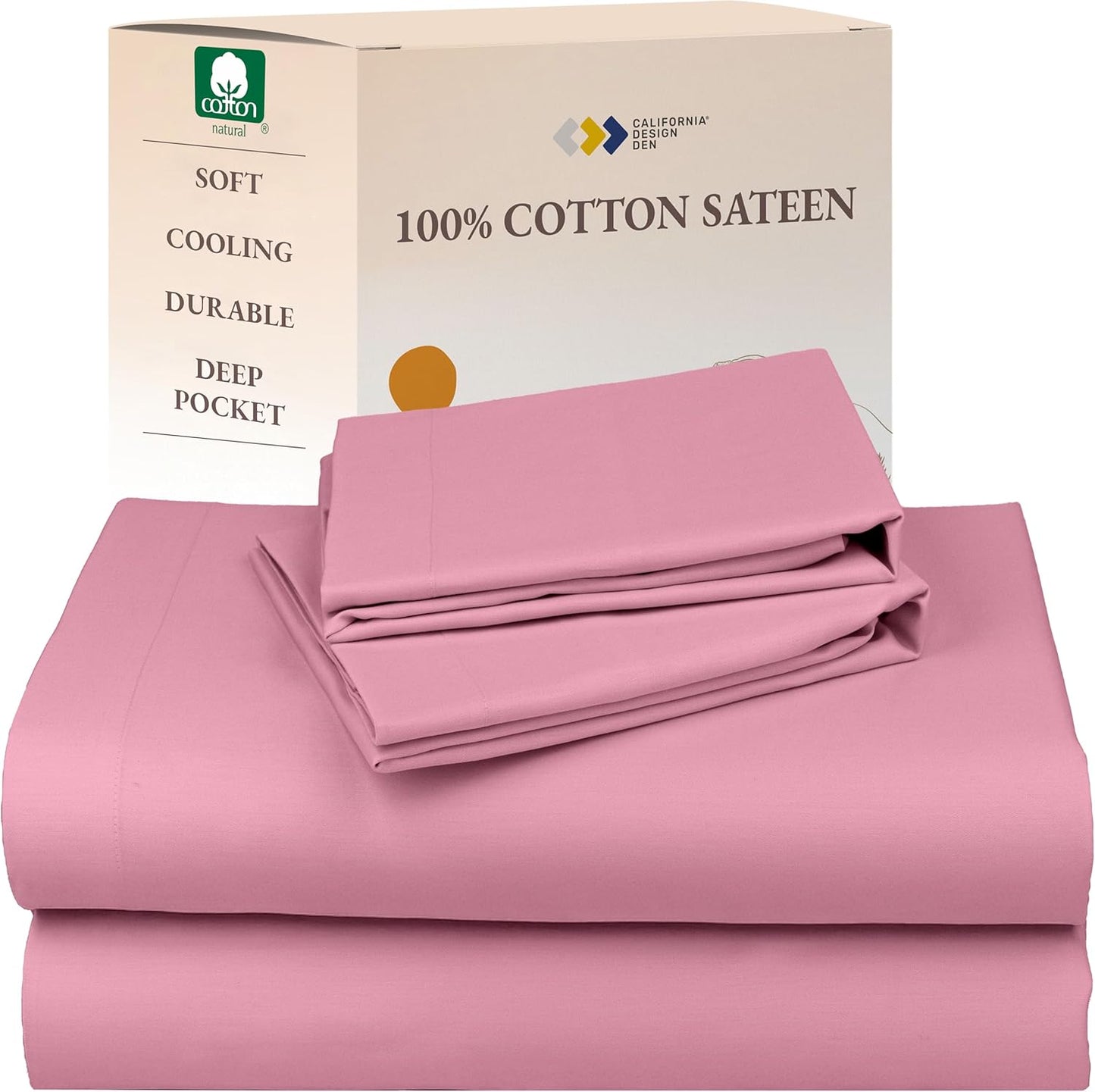 California Design Den Queen Sheet Set - Natural 100% Cotton Sheets Queen Size Bed Set with Deep Pockets, Soft Sateen Weave, Breathable and Durable Bedding (White)