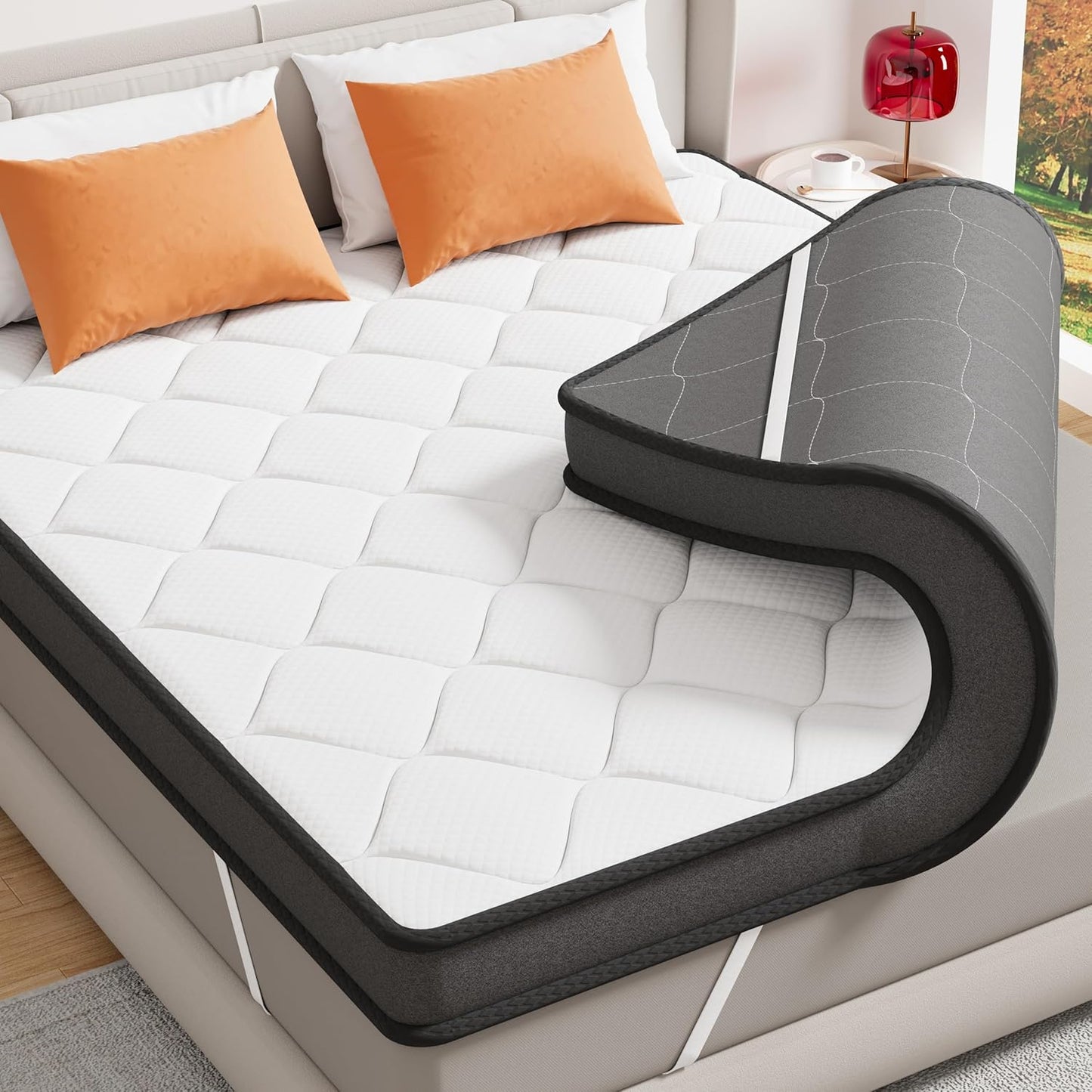 ELEMUSE Full XL Dual Layer 3 Inch Memory Foam Mattress Topper, 2 Inch Cooling Gel Memory Foam and 1 Inch Thick Soft Pillow Top Mattress Pad Cover for Back Pain Relief, Side Sleep Bed Topper