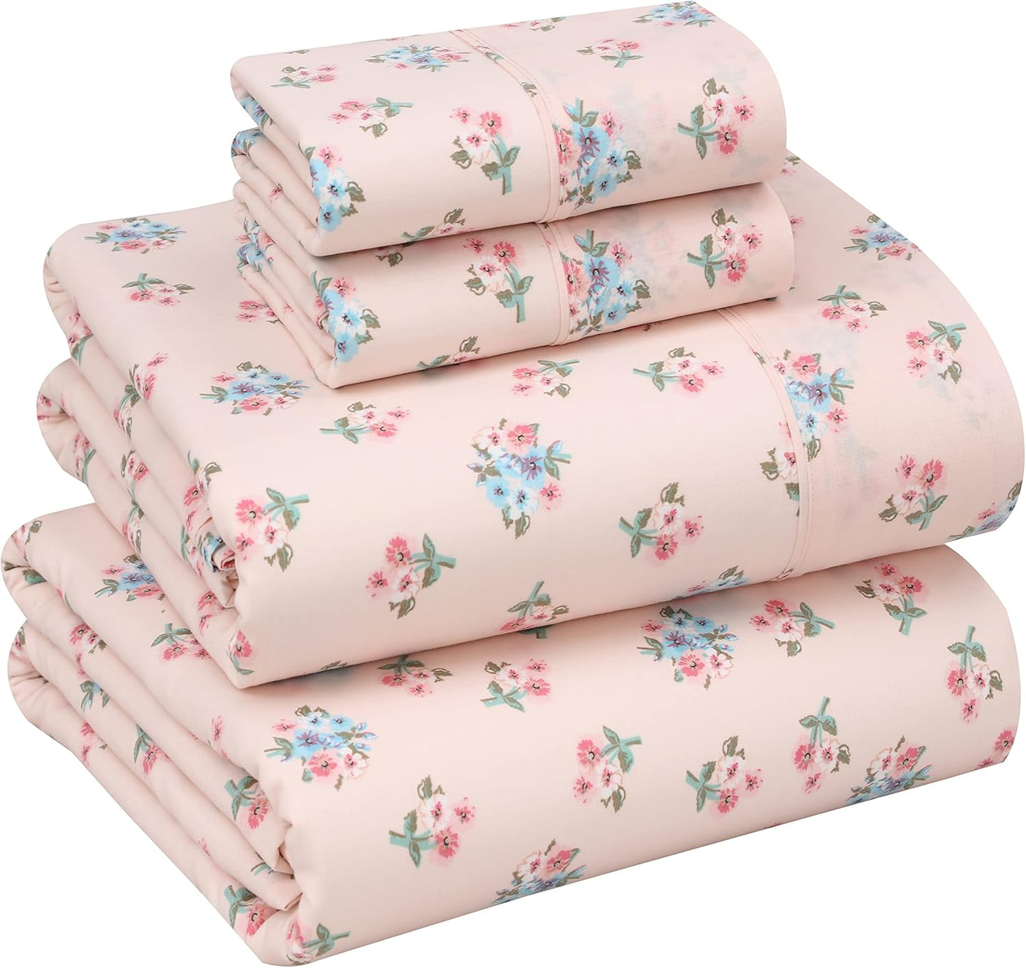 RUVANTI 100% Cotton Sheets Queen Size Set, 4 Pieces, Soft & Breathable Percale Weave Bedding, Deep Pocket 16", Hotel Standard, Crisp Cool Feeling, Durable, Perfect Floral Bed Sheet, Sweet Pea