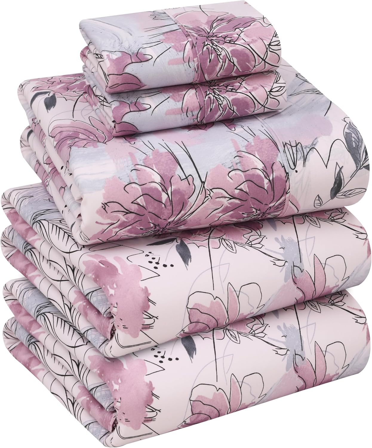RUVANTI 100% Cotton Sheets Queen Size Set, 4 Pieces, Soft & Breathable Percale Weave Bedding, Deep Pocket 16", Hotel Standard, Crisp Cool Feeling, Durable, Perfect Floral Bed Sheet, Sweet Pea