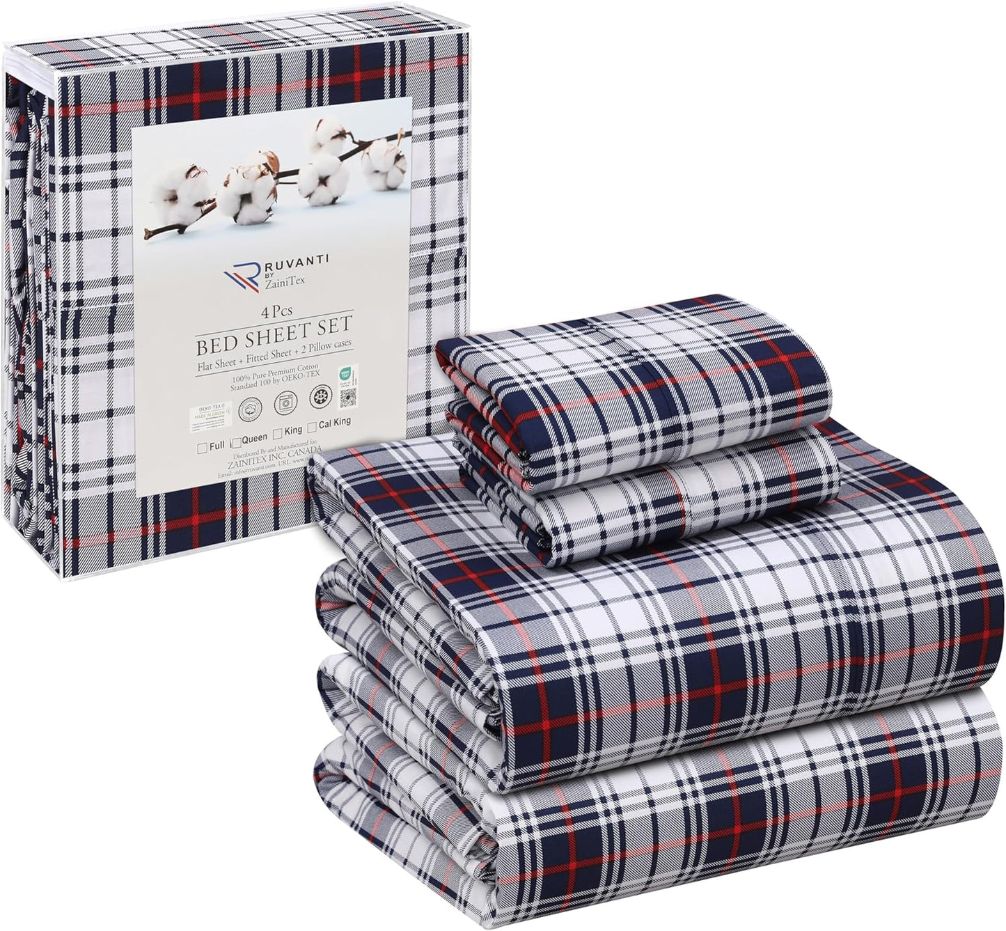 RUVANTI 100% Cotton Sheets Queen Size Set, 4 Pieces, Soft & Breathable Percale Weave Bedding, Deep Pocket 16", Hotel Standard, Crisp Cool Feeling, Durable, Perfect Floral Bed Sheet, Sweet Pea