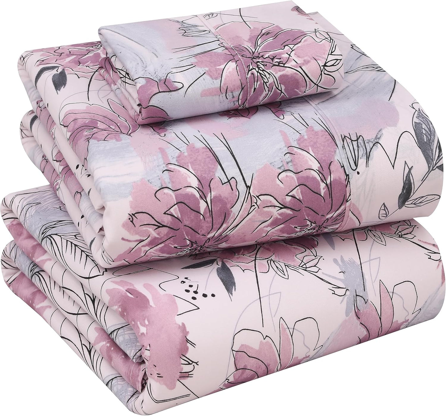 RUVANTI 100% Cotton Sheets Queen Size Set, 4 Pieces, Soft & Breathable Percale Weave Bedding, Deep Pocket 16", Hotel Standard, Crisp Cool Feeling, Durable, Perfect Floral Bed Sheet, Sweet Pea