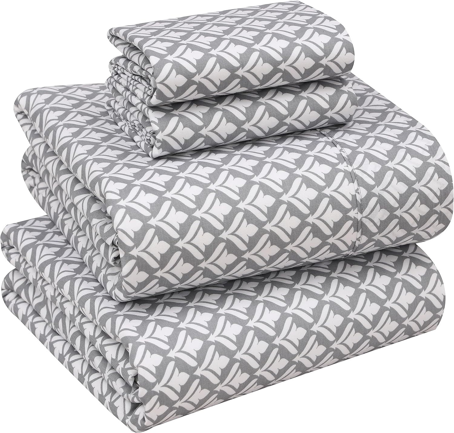 RUVANTI 100% Cotton Sheets Queen Size Set, 4 Pieces, Soft & Breathable Percale Weave Bedding, Deep Pocket 16", Hotel Standard, Crisp Cool Feeling, Durable, Perfect Floral Bed Sheet, Sweet Pea