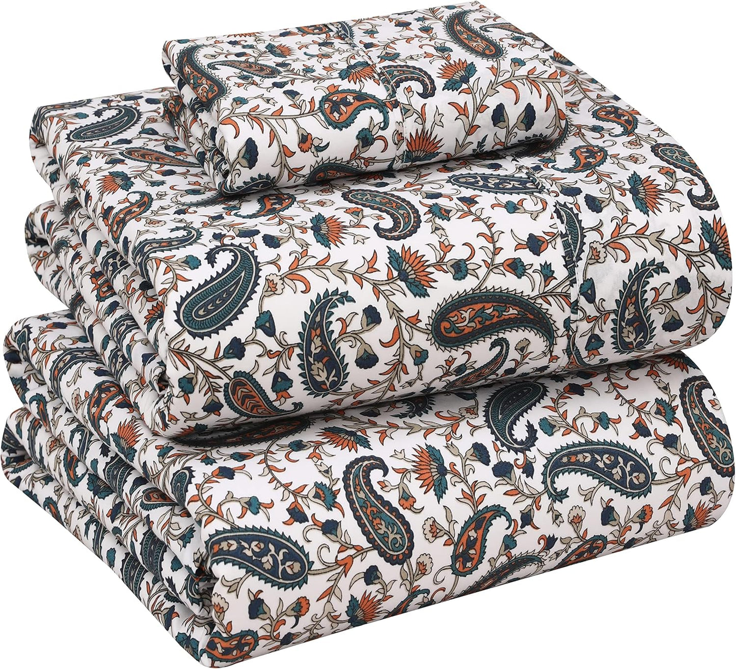 RUVANTI 100% Cotton Sheets Queen Size Set, 4 Pieces, Soft & Breathable Percale Weave Bedding, Deep Pocket 16", Hotel Standard, Crisp Cool Feeling, Durable, Perfect Floral Bed Sheet, Sweet Pea