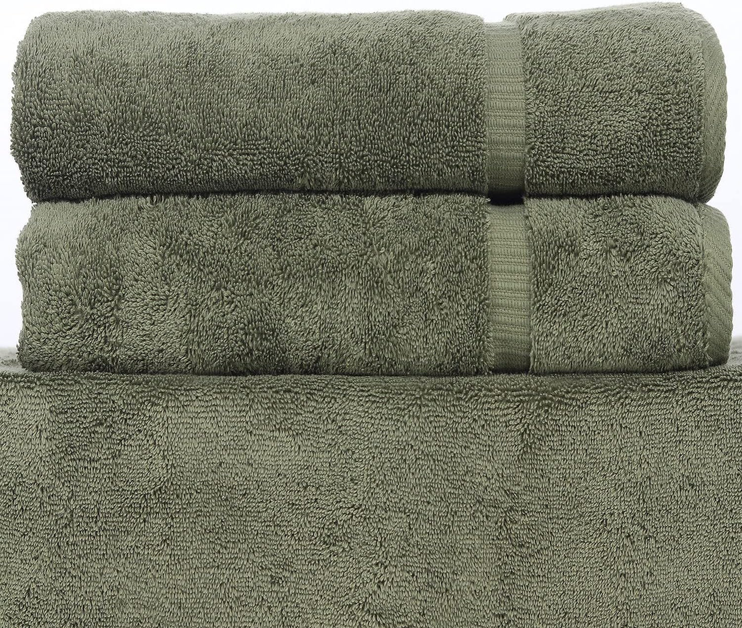 Luxury Hotel & Spa Quality, Quick Dry 100% Turkish Cotton, 700 GSM, Eco Friendly Towel, Bathroom and Kitchen Dobby Border Towels, 2-Bath Towel, 2-Hand Towel, 2-Washcloth (Bundle Set of 6, Moss)