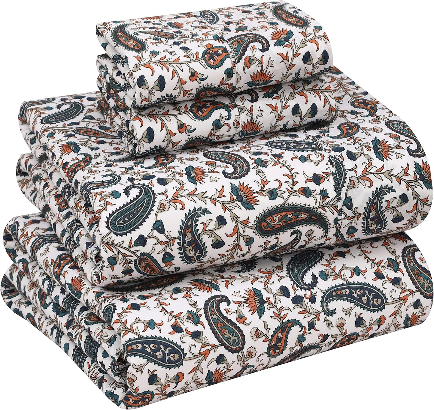 RUVANTI 100% Cotton Sheets Queen Size Set, 4 Pieces, Soft & Breathable Percale Weave Bedding, Deep Pocket 16", Hotel Standard, Crisp Cool Feeling, Durable, Perfect Floral Bed Sheet, Sweet Pea