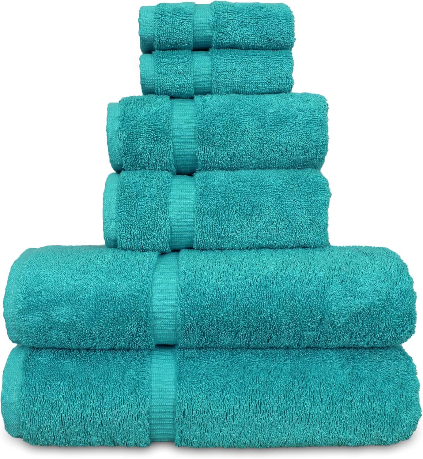 Luxury Hotel & Spa Quality, Quick Dry 100% Turkish Cotton, 700 GSM, Eco Friendly Towel, Bathroom and Kitchen Dobby Border Towels, 2-Bath Towel, 2-Hand Towel, 2-Washcloth (Bundle Set of 6, Moss)